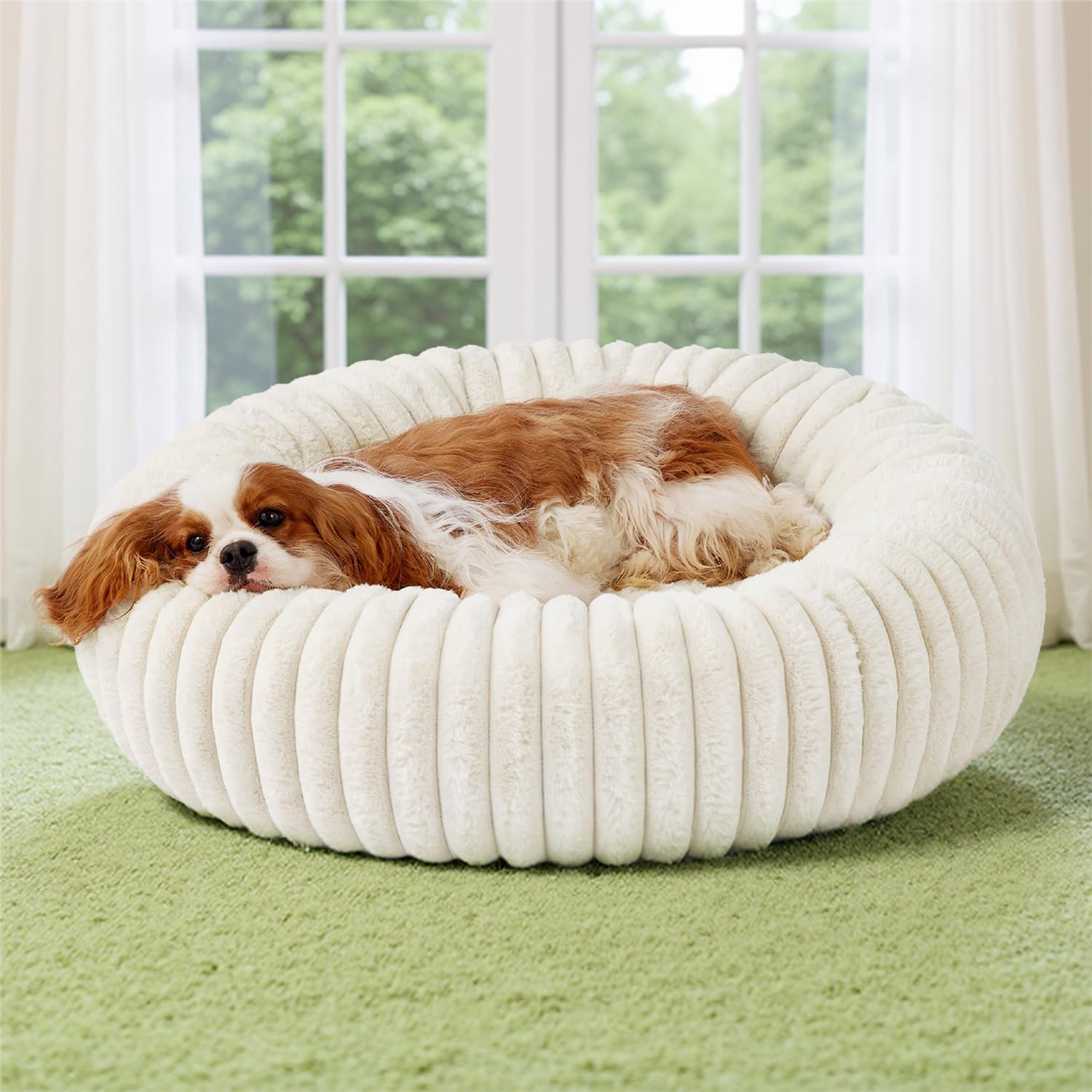 Bedsure ComfyFleece™ Donut Medium Dog Bed - Washable Faux Fur with Cor