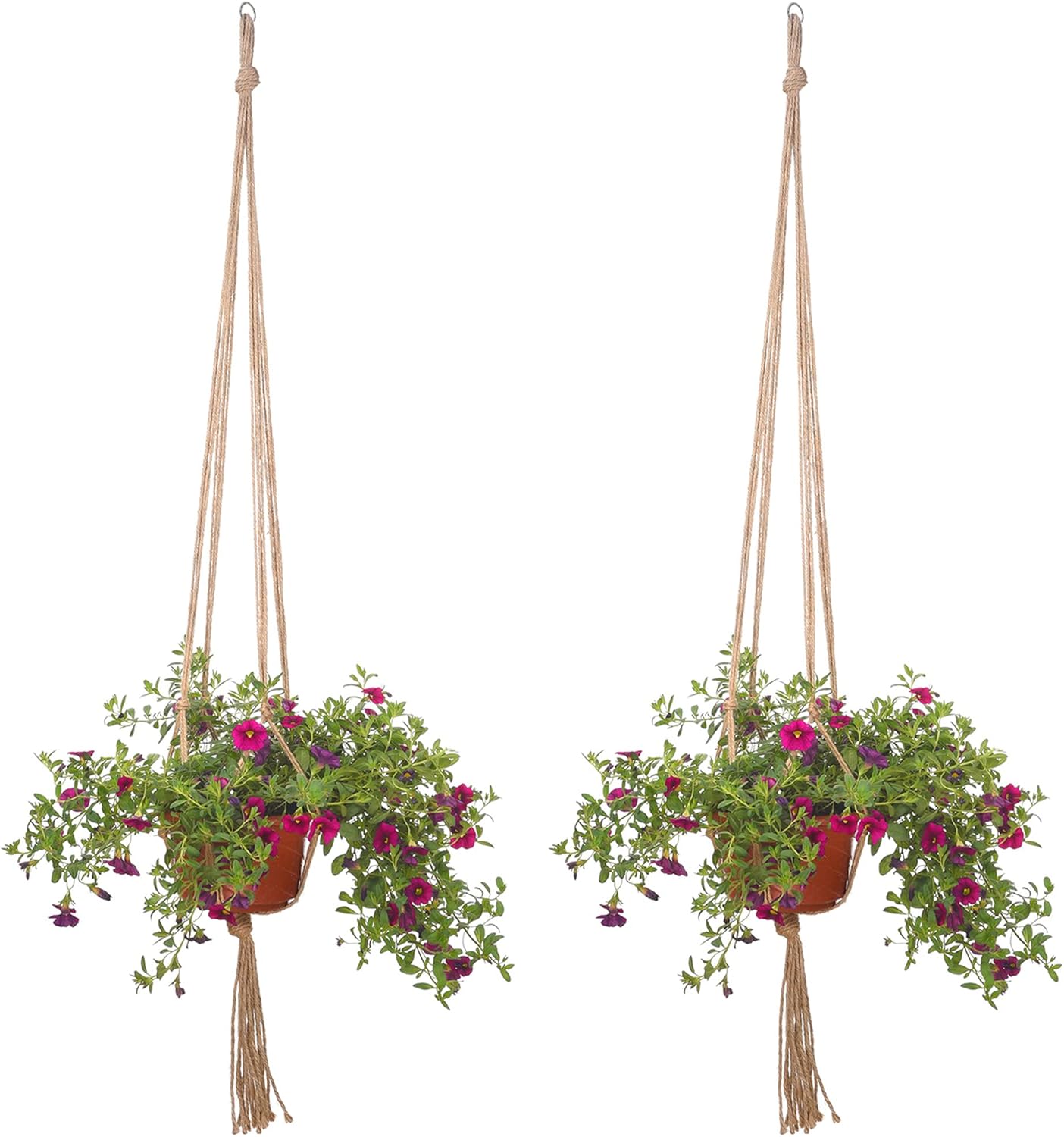 EBOOT 2 Pack 48 Inch Large Macrame Plant Hanger Rope to Hang Flower Pot Plant Holder for Indoor Outdoor Decorations, 4 Legs (Linen Color)