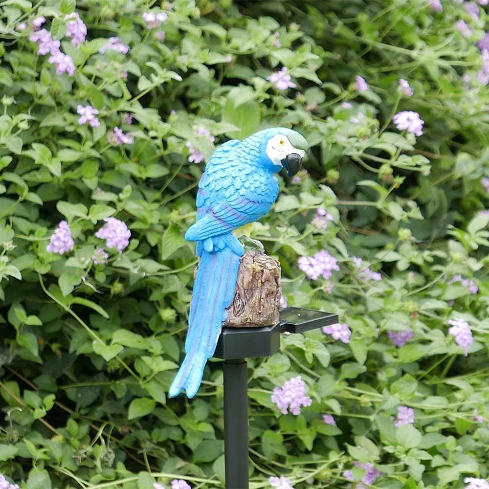 Parrot Decor Garden Solar Light up Figurine Animal Outdoor Stakes Decorative Waterproof LED Decorations for Outside Backyard Decoration Porch Lawn Ornaments Blue