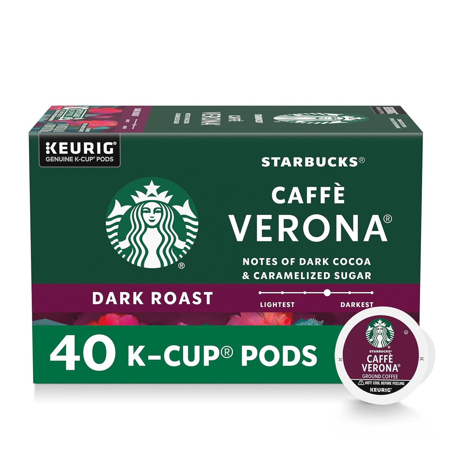 Starbucks K-Cup Coffee Pods, Dark Roast, Caffè Verona for Keurig Brewers, 100% Arabica, 1 Box (40 Pods)