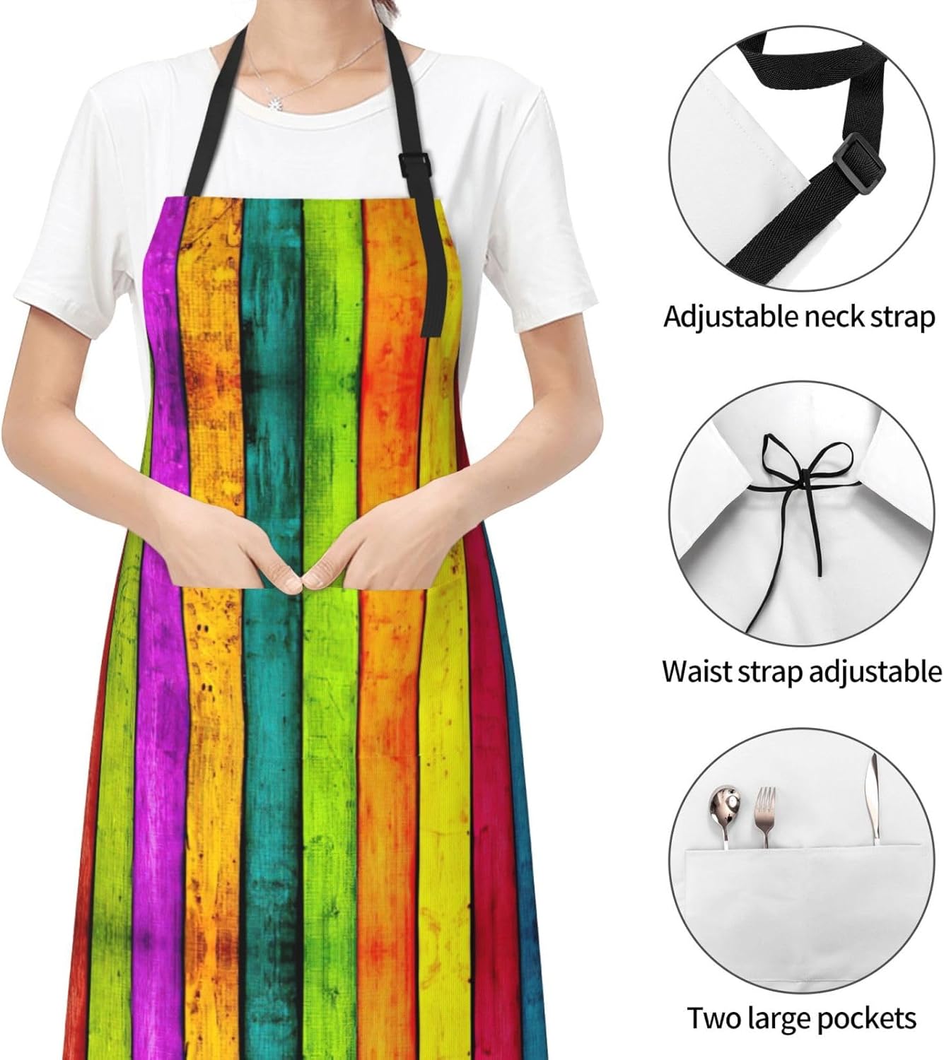 Colored Wooden Board Print Laundry apron 28x33 In Waterproof Kitchen A
