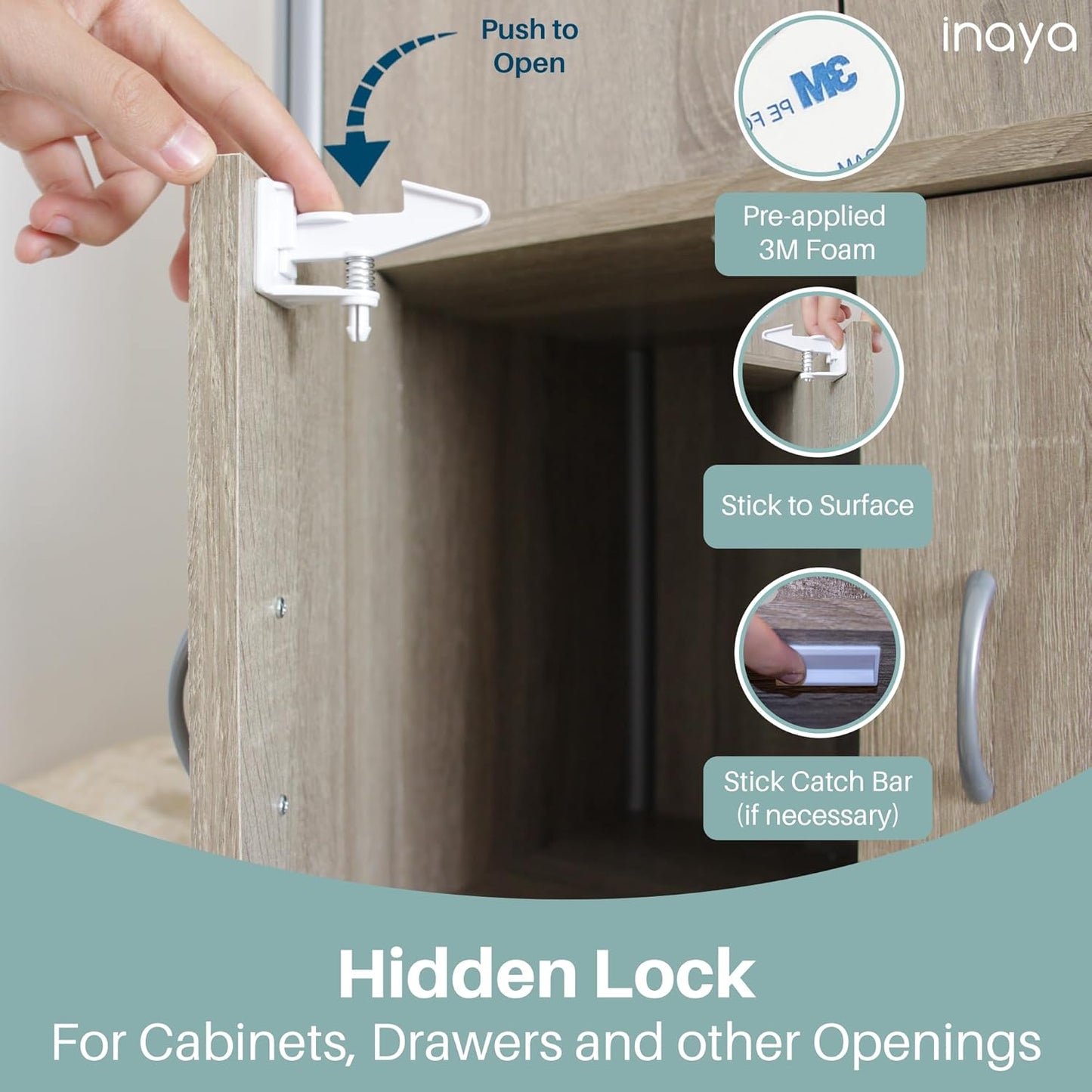Inaya Complete Baby Proofing Kit - Child Safety Hidden Locks for Cabin