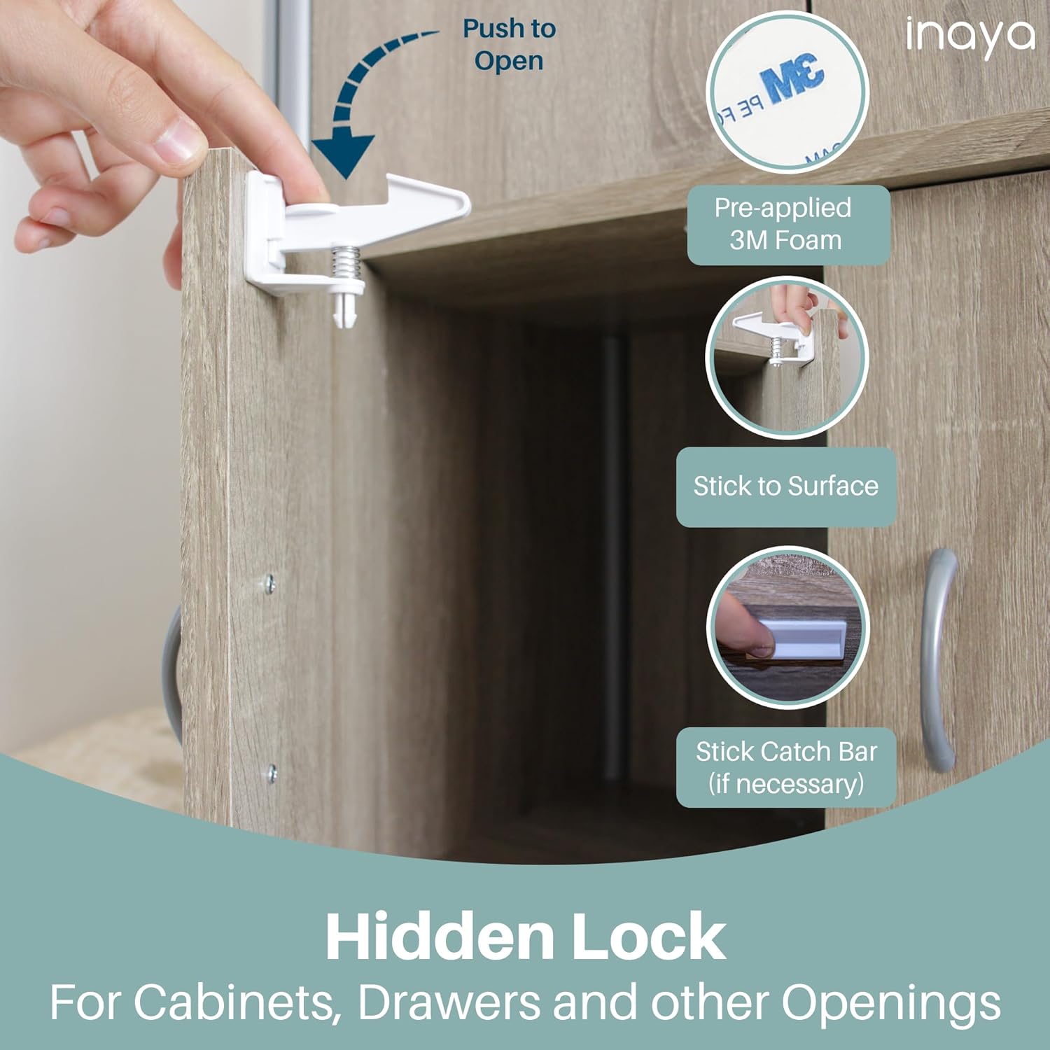 Inaya Complete Baby Proofing Kit - Child Safety Hidden Locks for Cabin