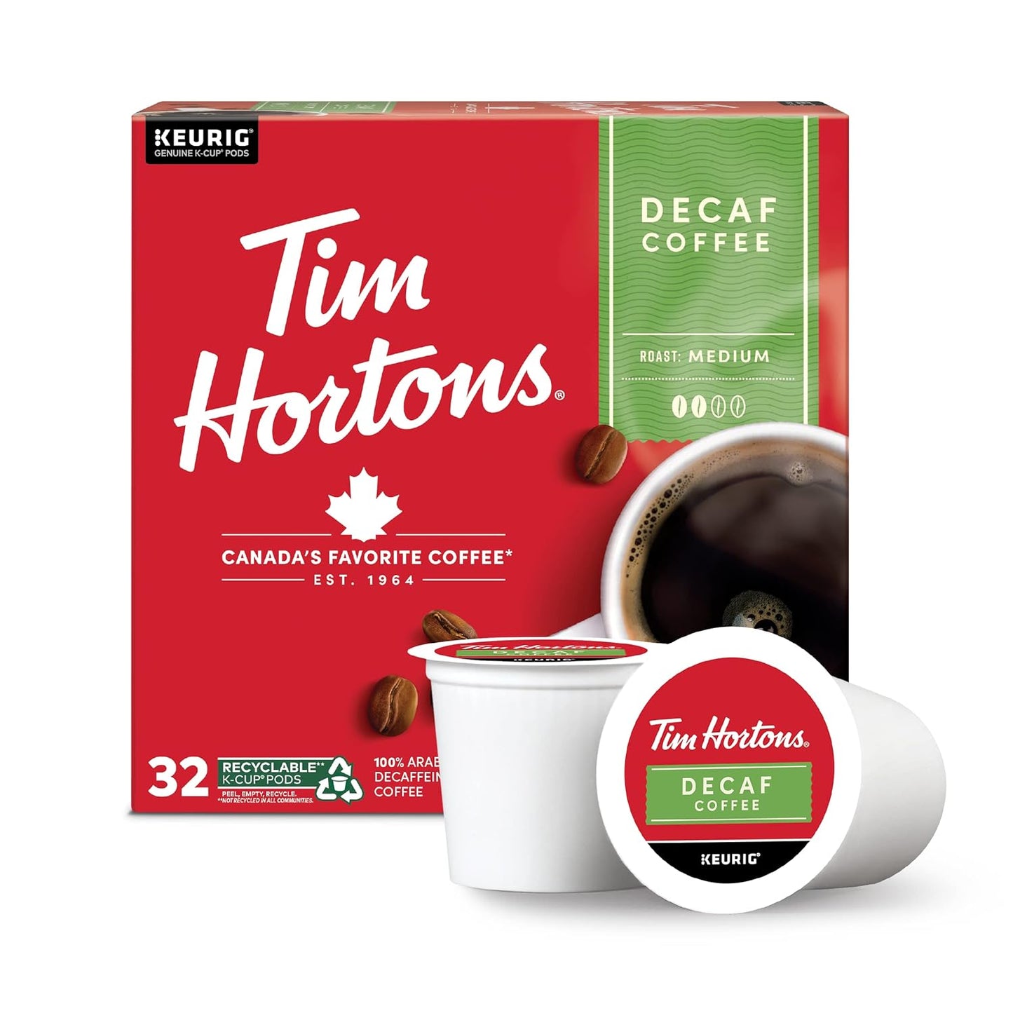 Tim Hortons Decaf, Medium Roast Coffee, Single-Serve K-Cup Pods Compat