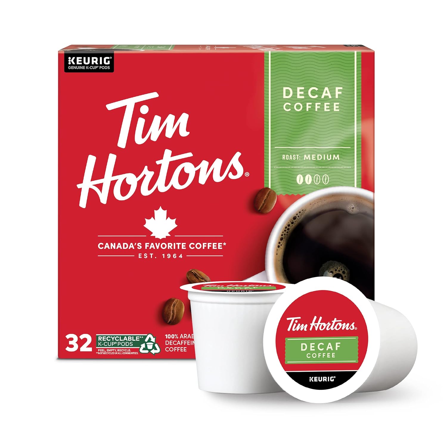 Tim Hortons Decaf, Medium Roast Coffee, Single-Serve K-Cup Pods Compat