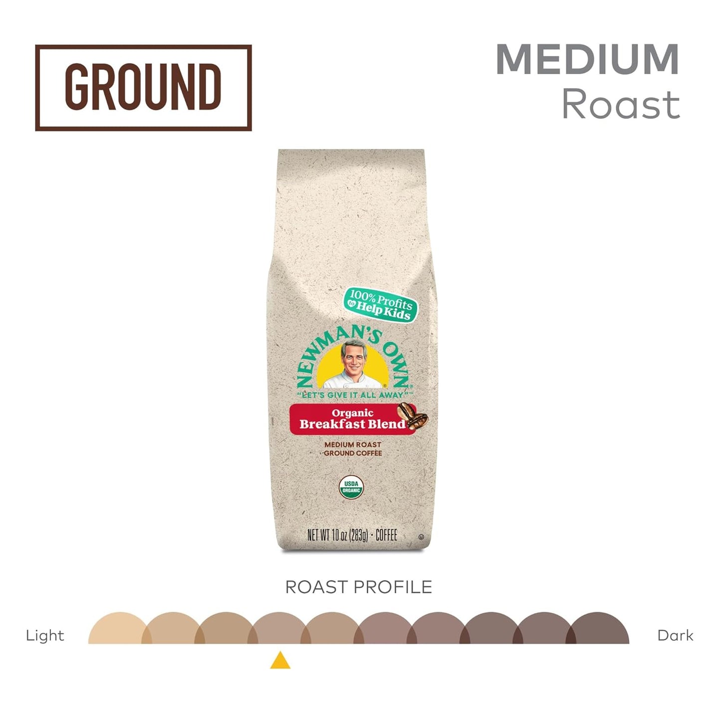 Newman's Own Organics Breakfast Blend, Ground Coffee, Fair Trade Certified, Medium Roast, Bagged 10oz