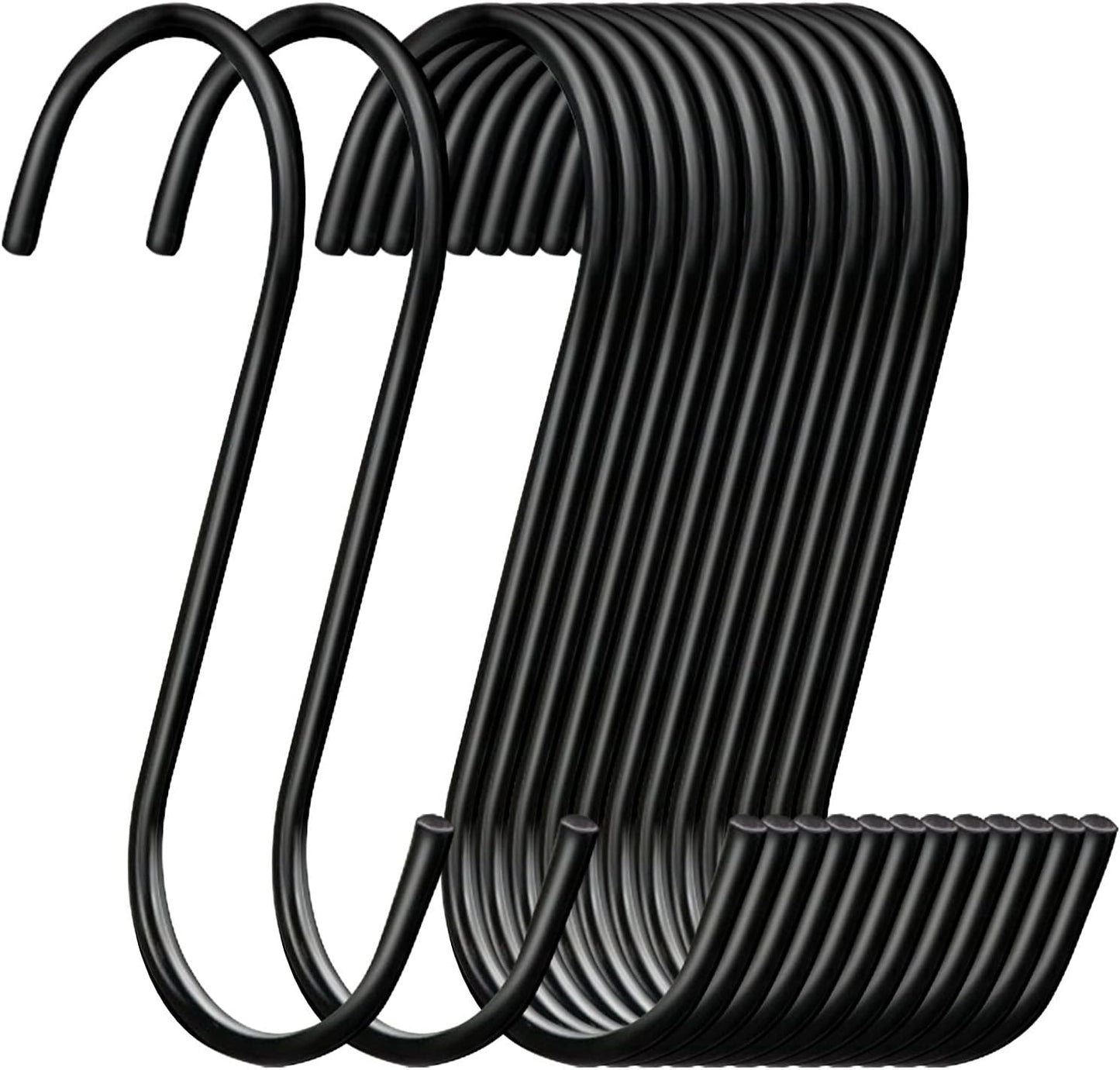 30 Pack 3.7 inch Length S Hooks Black Steel S Shaped Hooks for Hanging Jeans Pans Pots Plants Bags Towels Kitchen Closet Hooks Hanger, Fit The Rod Dia Less than1 inches
