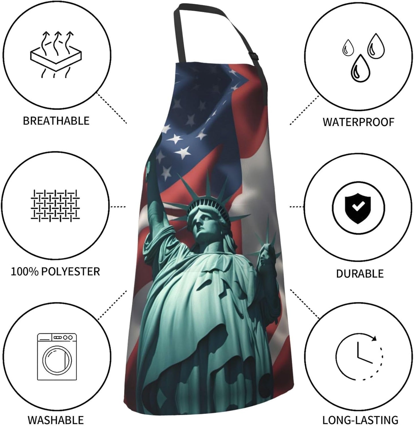 Statue of Liberty Flag print Waterproof chef's apron with pocket apron for kitchen cooking baking barbecue and gardening