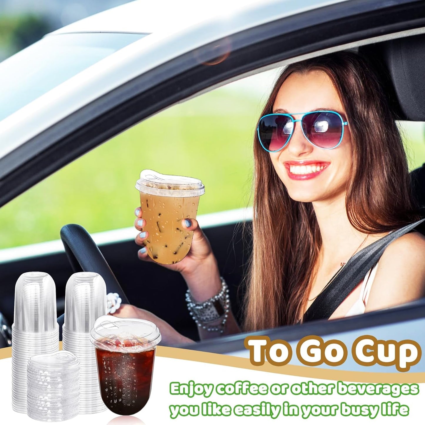 50 Pack Clear Plastic Cups with Strawless Sip Lids,16 oz Iced Coffee Cups with Lids,Disposable PET Crystal Cups,Round Bottom To Go Cup for Iced Coffee Juice Smoothie Cold Beverage