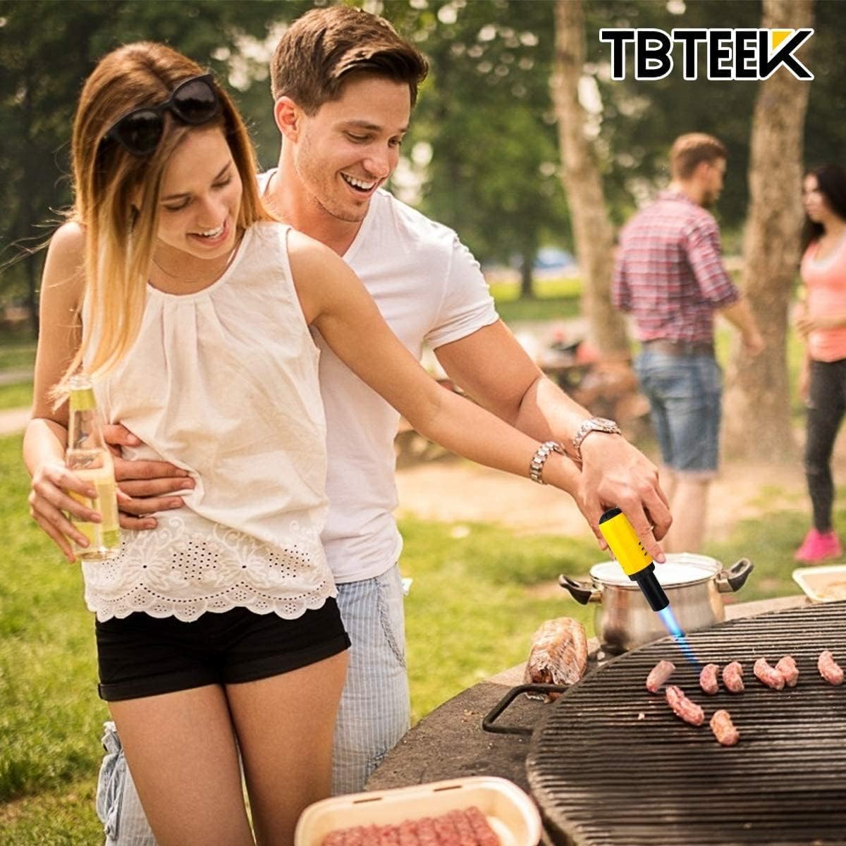 TBTeek Butane Torch with Fuel Gauge T907, One-hand Operation Kitchen Torch Lighter with Adjustable Flame for BBQ, Baking, Brulee Creme, Crafts and Soldering(Butane Gas Not Included)