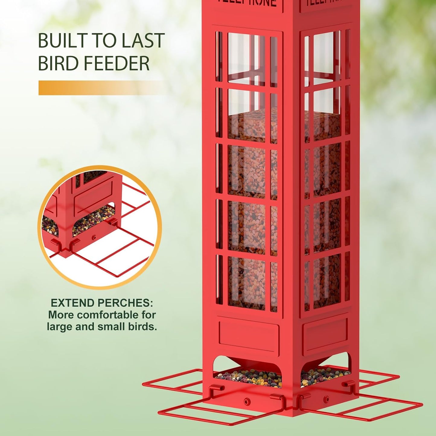 Bird Feeders Squirrel Proof, Weight Activated Metal Wild Bird Feeder for Outdoor Hanging,3LB Large Capacity,Mesh Birdfeeders for Cardinals, Finches, Chickadees-Red