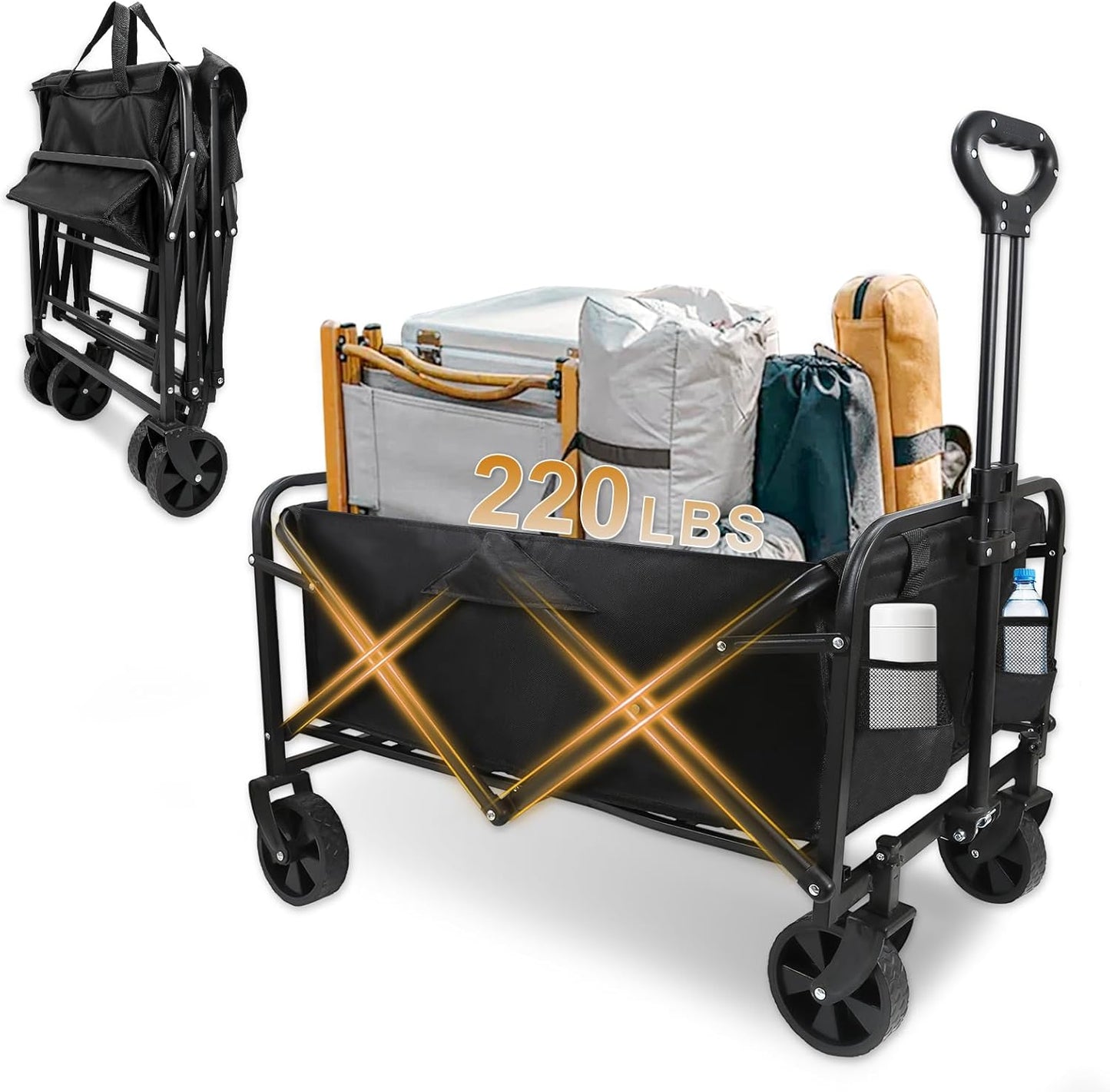 Heavy-Duty Collapsible Wagon Cart with Wheels, Lightweight Foldable Ut