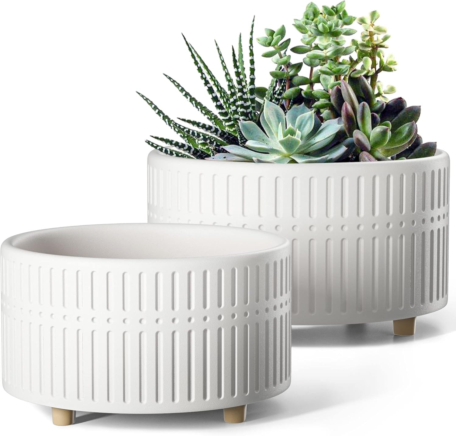 LE TAUCI Succulent Pots, 6.5+8 Inch Ceramic Indoor Plant Pot with Drai