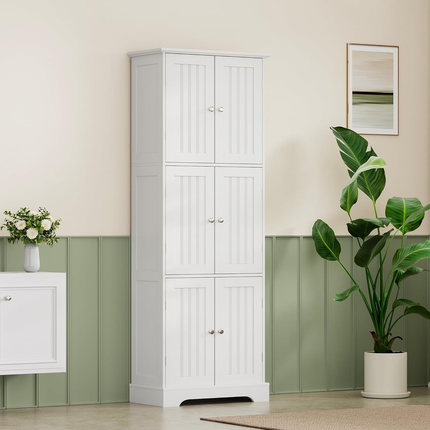 ChooChoo Tall Bathroom Storage Cabinet with 6 Doors, Freestanding Floo