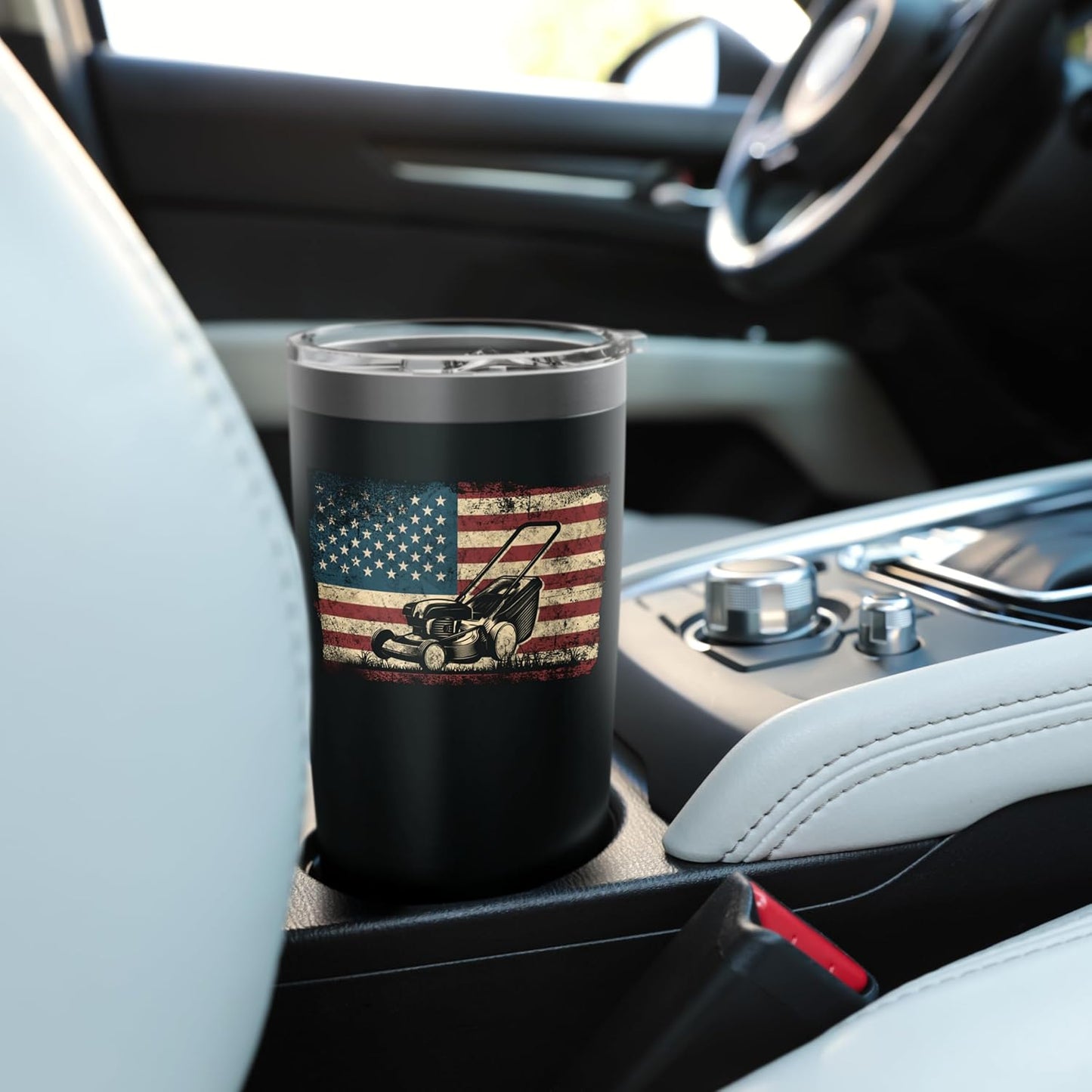 Lawn Mower Mowing Dad Father Landscaper Usa American Flag Stainless Steel Insulated Tumbler