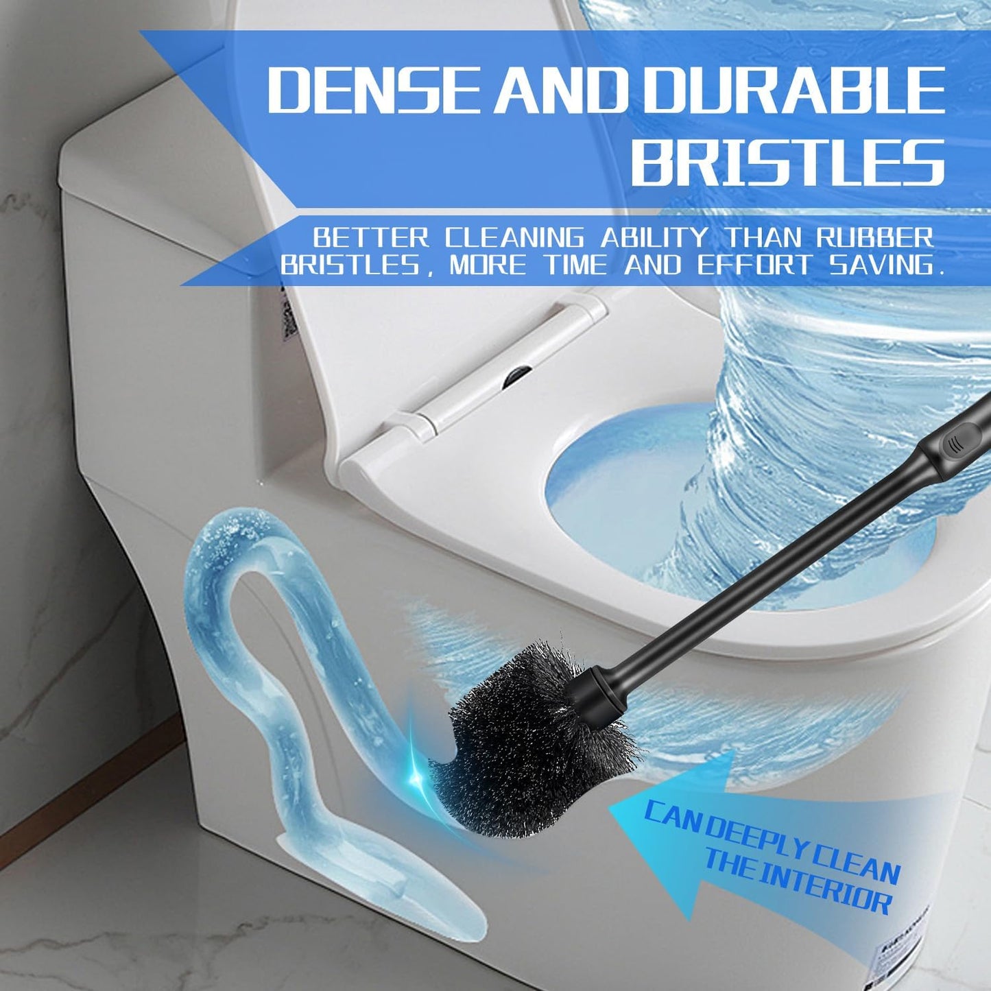 2 Pack Toilet Brush and Holder Set, Long Handle, Non-Slip Grip, Nylon Bristles, Deep Cleaning for Bathroom, Toilet Scrubber- Black