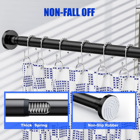 Ausemku Shower Curtain Rod 32-80 Inch Adjustable - 1 Inch Diameter Heavy Duty No drill Spring Tension Shower Rod, Non-Slip Rustproof Telescopic Rod for Bathroom, Black