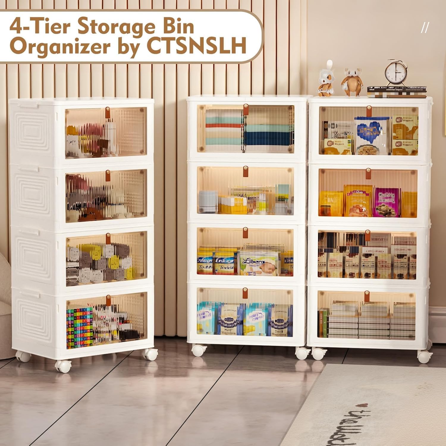 CTSNSLH 4 Tier Plastic Storage Bins and Boxes Organizer - Stackable wi