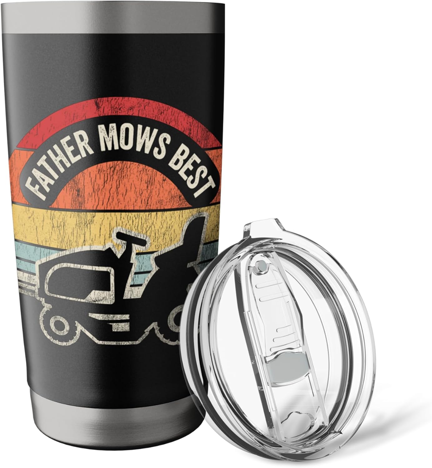 Father Mows Best Retro Lawn Mower Humor Stainless Steel Insulated Tumbler