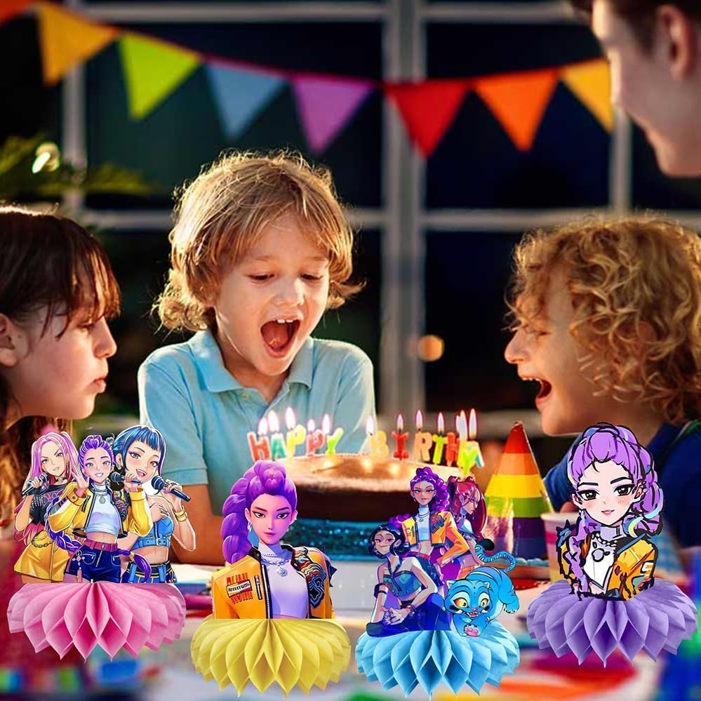 For Demon Movie Hunters Honeycomb 8Pcs Table Centerpiece,Demon Movie Hunters Birthday Party Supplies Table Decorations for Kids Party Decorations
