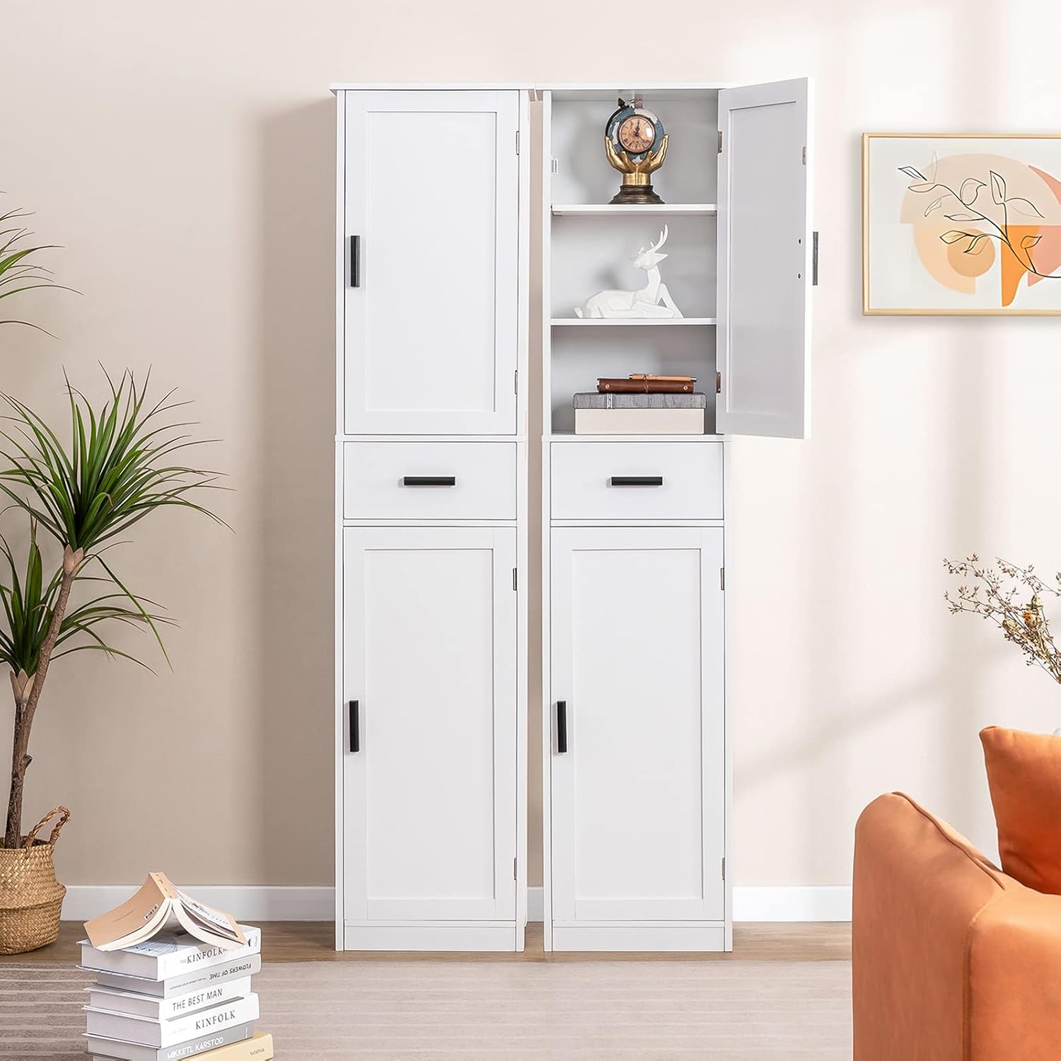 usikey 67'' Tall Bathroom Cabinet, Storage Cabinet with 4 Shelves & 2 