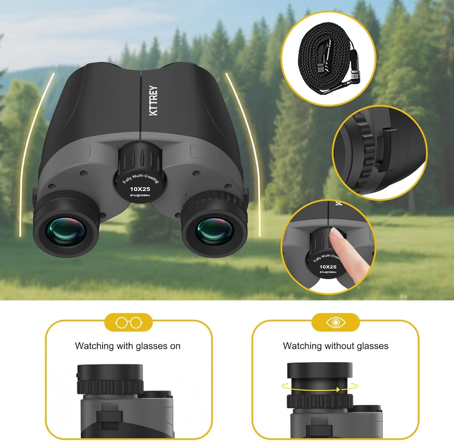 10x25 Compact Binoculars for Adults & Kids - High Power Mini Binoculars with BAK4 Prism & FMC Coating for Bird Watching, Hiking, Cruise Travel - Includes Carrying Case & Neck Strap