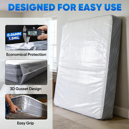 TICONN 2PK Plastic Mattress Bag for Moving Storage, Waterproof Mattress Protector Cover, Heavy-Duty Mattress Moving Supplies (1.5 mil, Queen)