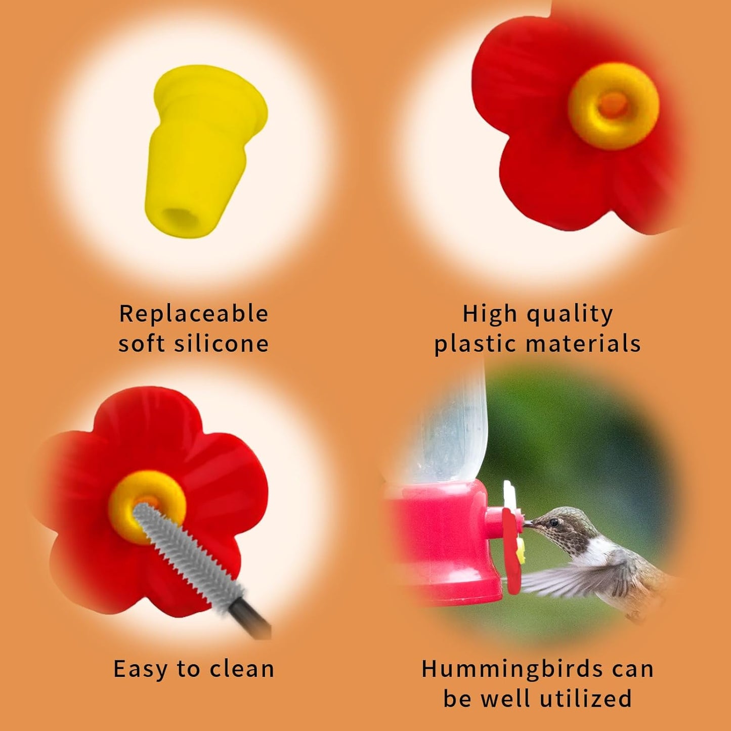 Hummingbird Feeders Replacement Flowers Replacement Parts for Hanging Feeding Hummingbird Outdoors Replacement Bird Feeder（Red，16pcs）