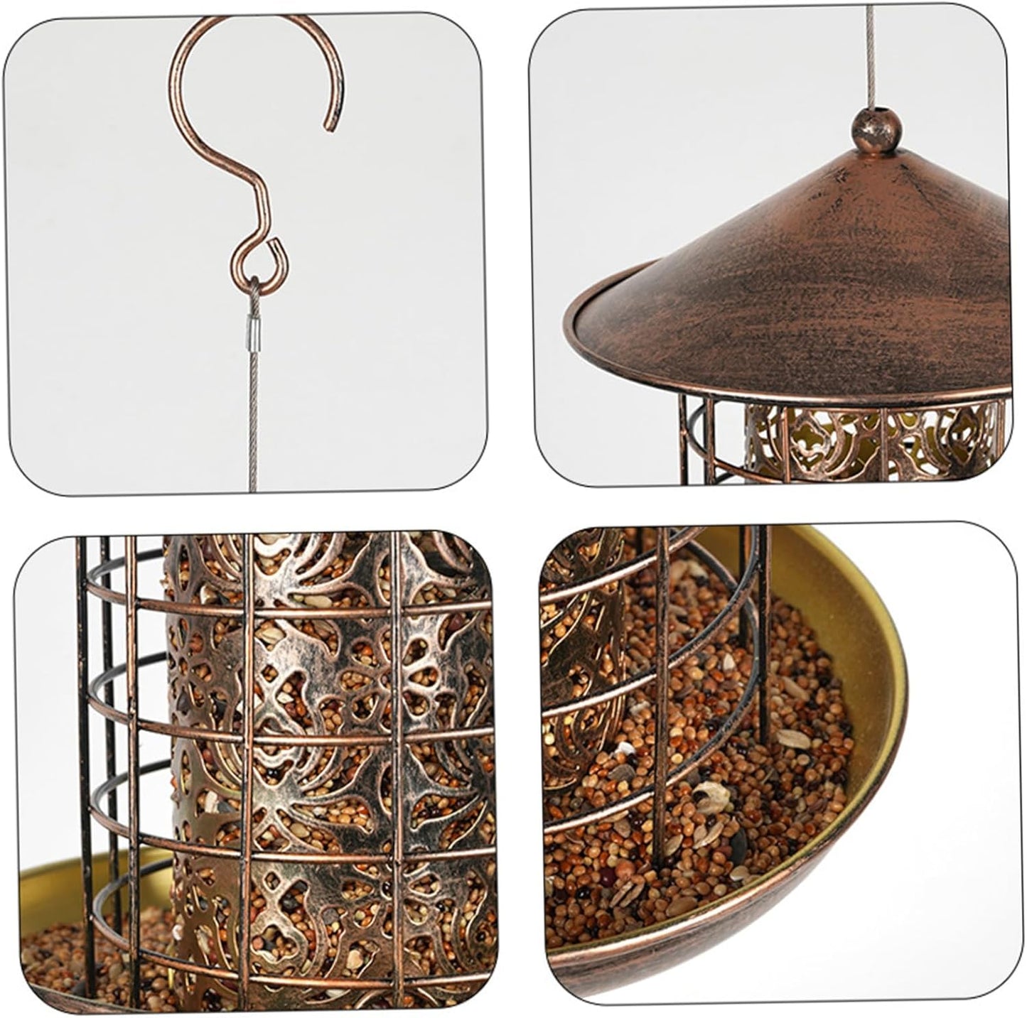 Winter Bird Feeders for Outside, Weatherproof Metal Squirrel-Proof Hanging Outdoor Bird Feeder with Lid and Large Seed Capacity for Garden, Yard & Backyard