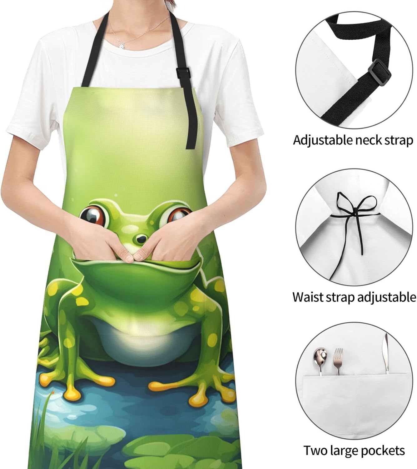 Cartoon frog 1 print Waterproof chef's apron with pocket apron for kitchen cooking baking barbecue and gardening