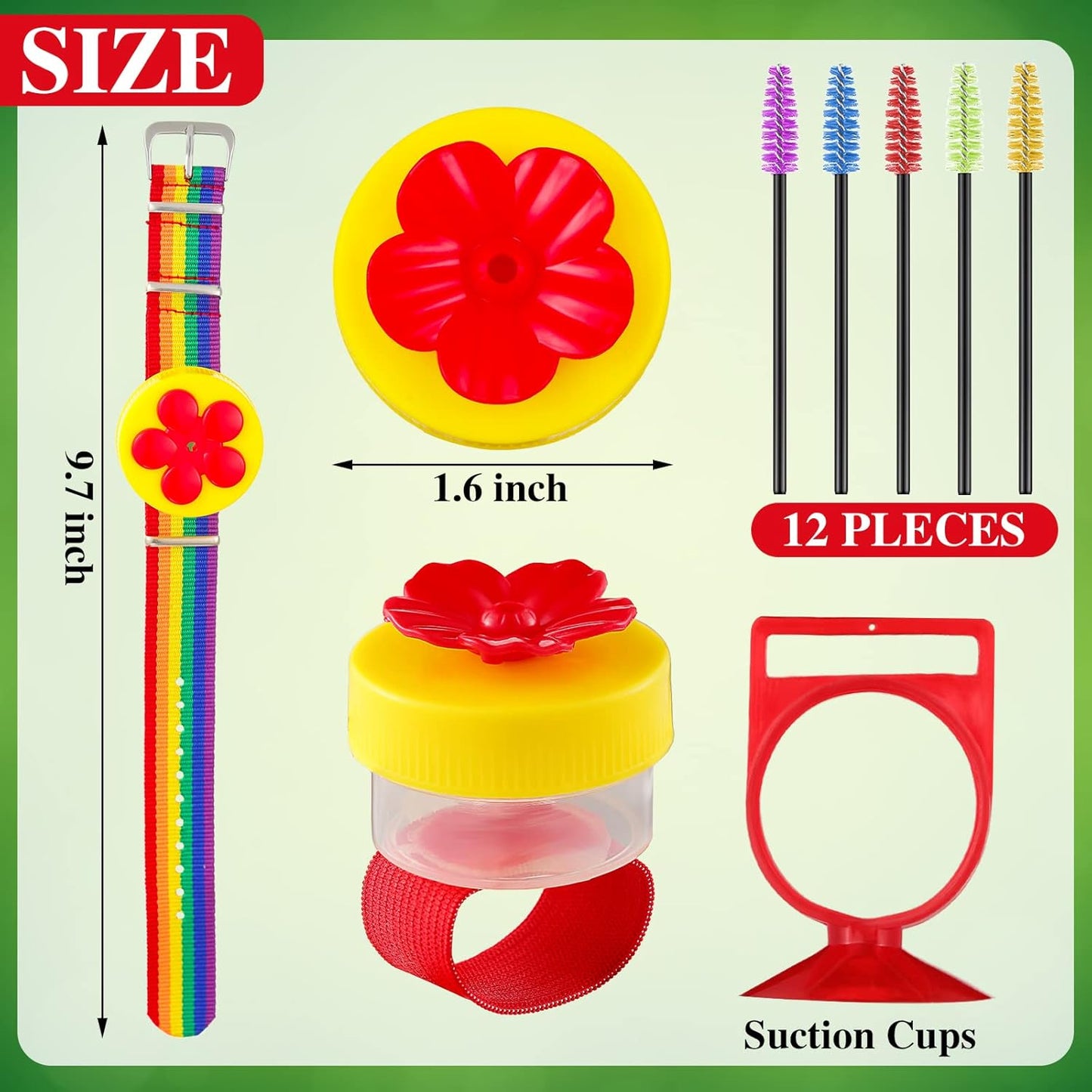 Skyley Hummingbird Hand Feeder Set 3 Packs Handheld Feeders Adjustable Wrist Hand Feeders Suction Cup with Perches Hummingbird Ring Feeder with 12 Cleaning Brush for Outdoors