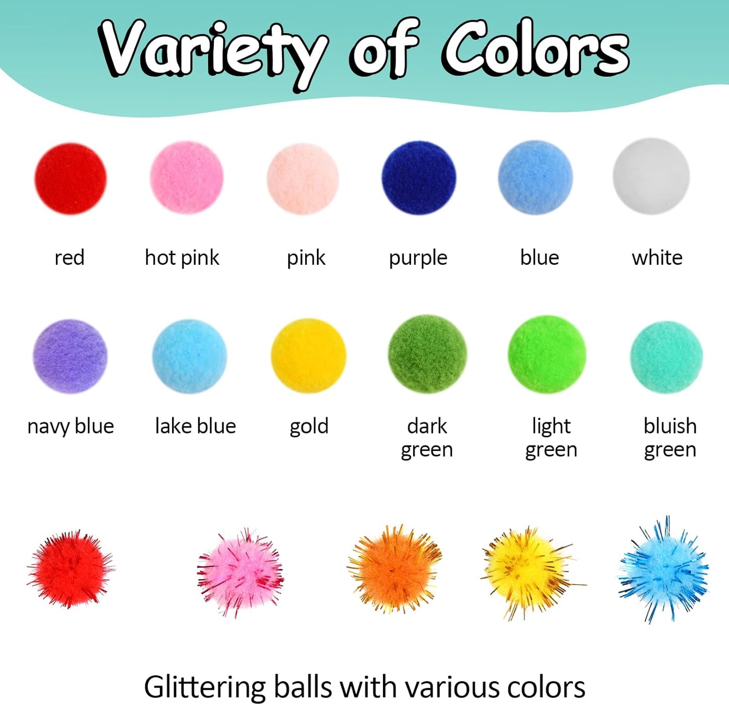 Phinus 900 PCS Pom Poms, Multicolor Bulk Pom Poms Arts and Crafts, Soft and Fluffy Craft Pom Poms, Assorted Sizes Pompoms, for Arts and Craft Making Decorations