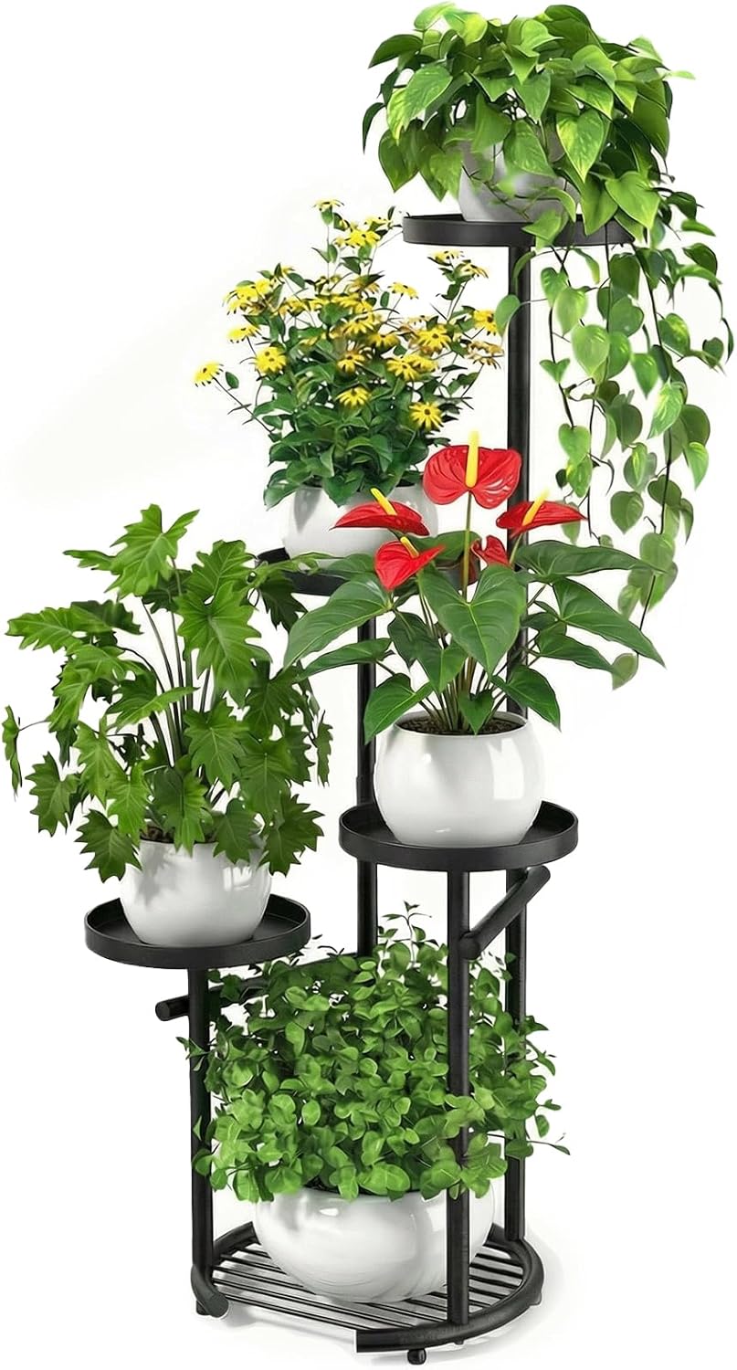 TOSKING 5-Tier Tall Plant Stand Indoor & Outdoor, Anti-Tip Round Base 