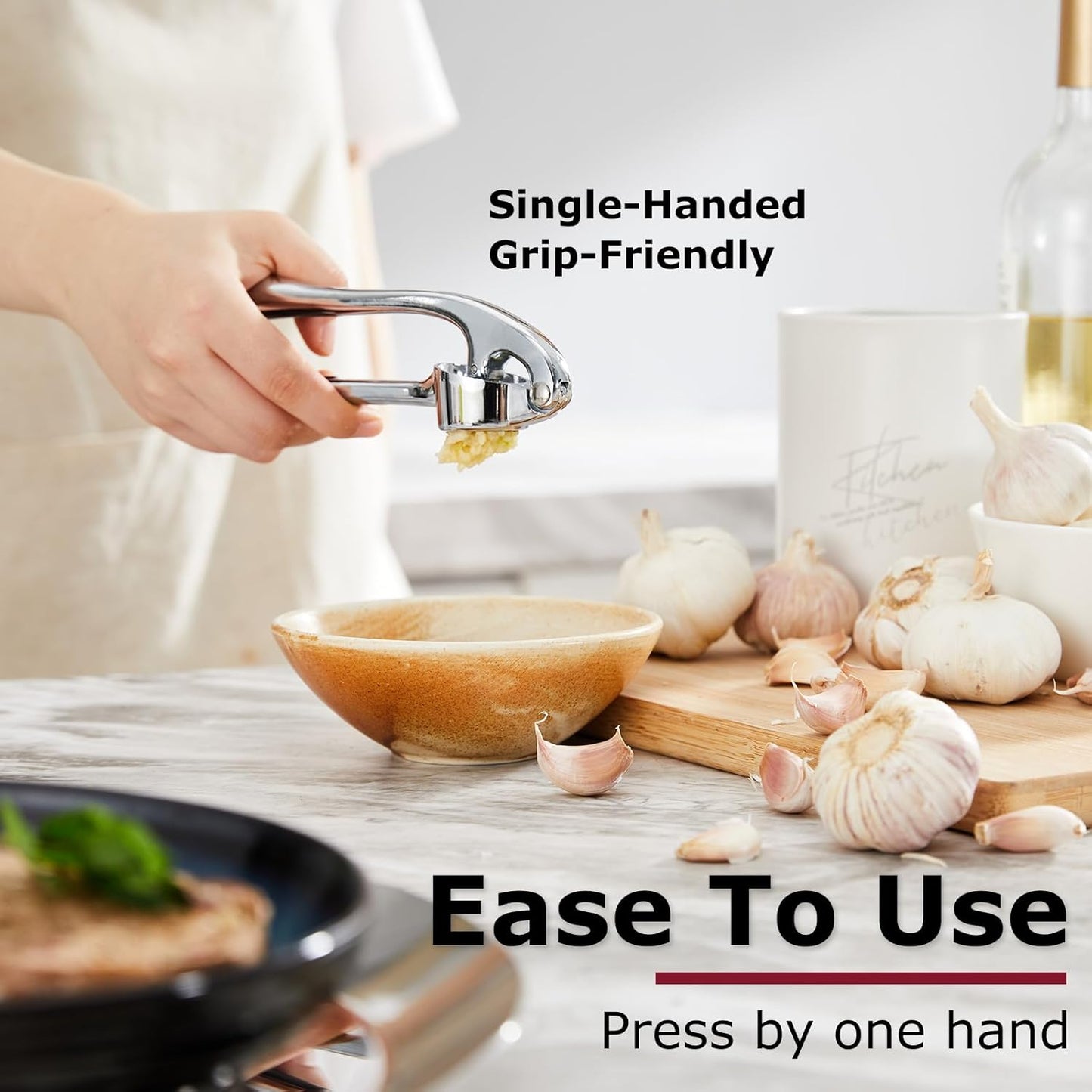 Kitessensu High Effective Garlic Press With Studs, Heavy Duty Garlic M