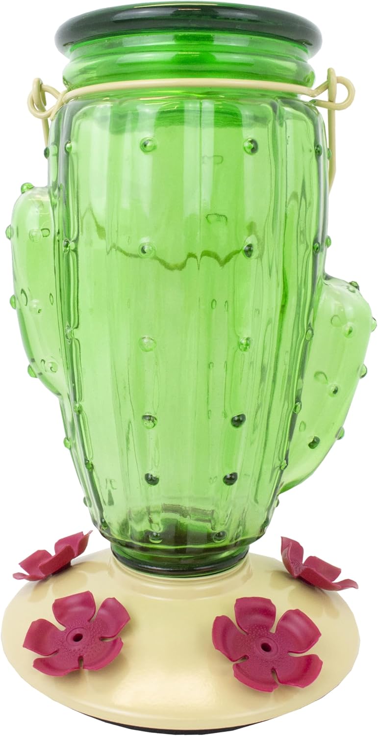 Perky-Pet 9111-1SR Cactus Top Fill Glass Hummingbird Feeder with Built