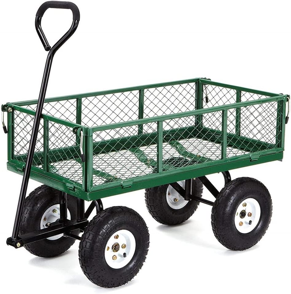 JSEIAJB Household Garden Carts Courtyard Folding Camping Wagon Cart Lawn Outdoor Steel Heavy Duty Beach Wagon with Big Wheel