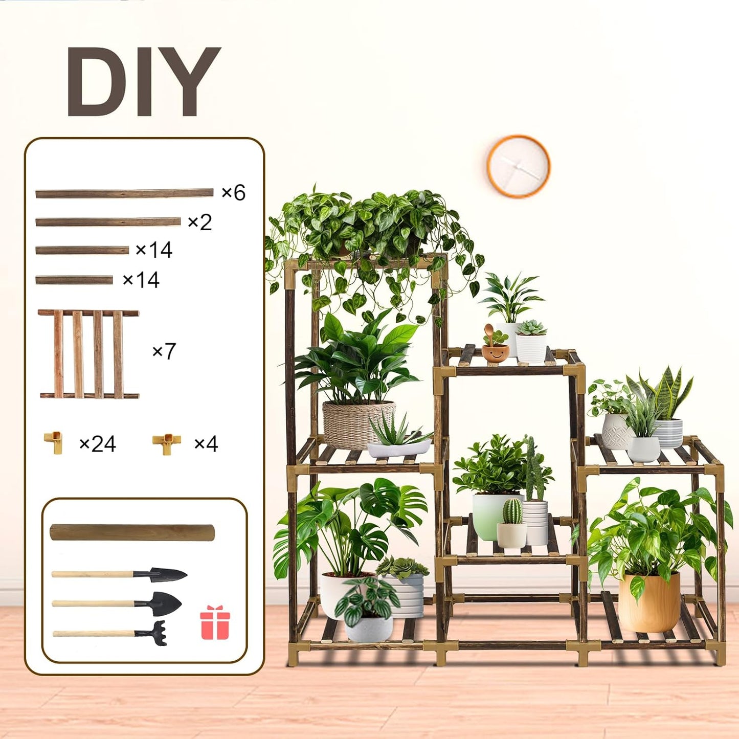 Plant Stand Indoor, 3-Tier Outdoor Wood Plant Stand for Multiple Plant