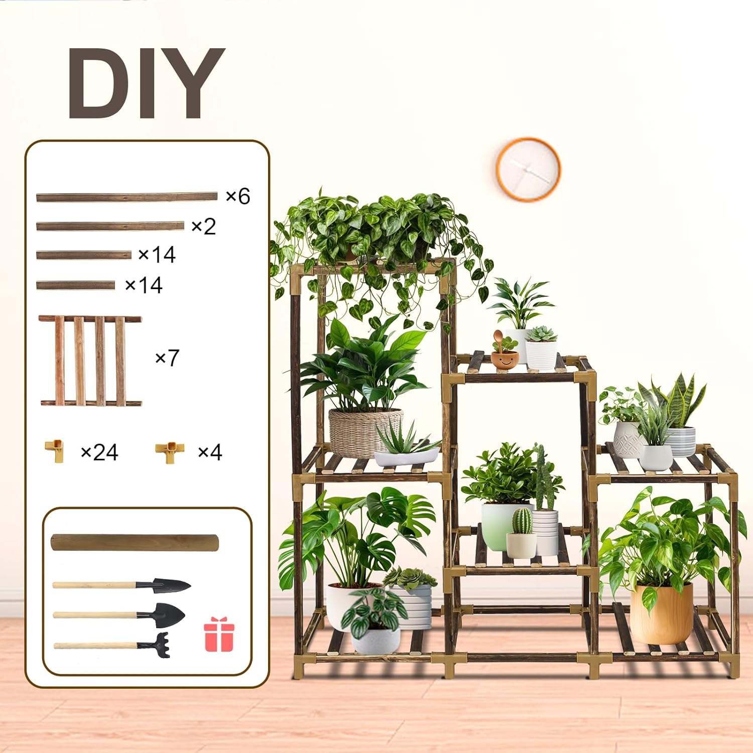 Plant Stand Indoor, 3-Tier Outdoor Wood Plant Stand for Multiple Plant