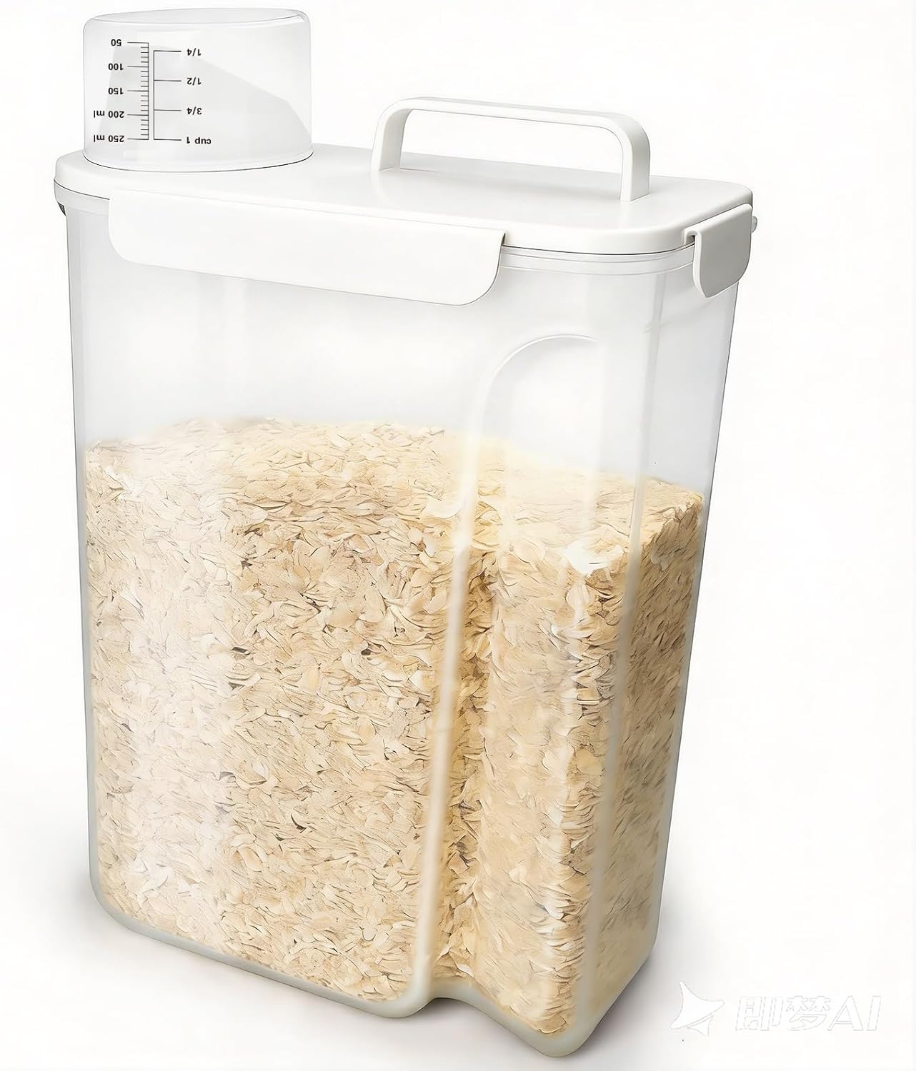 Rice Storage Containers, Airtight Cereal Containers Storage, with Pouring Spout Portable Handle for Flour, Pasta, Grain and Baking, Pet Dog Cat Bird Food Container 20lb White