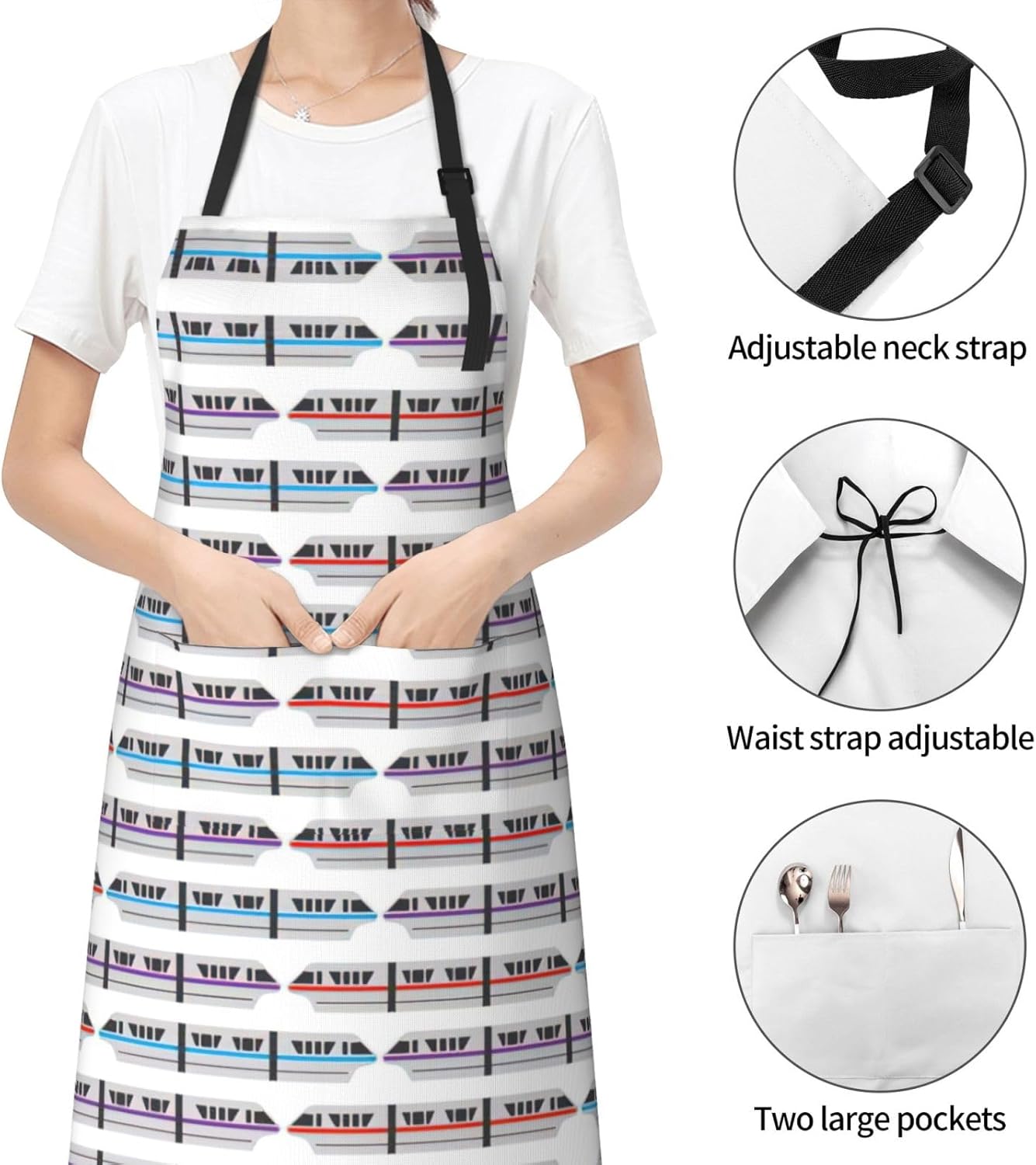 Monorail Train Print 28x33 In Adult Kitchen Apron with Pockets Versatile Chef Smock for Cooking Baking