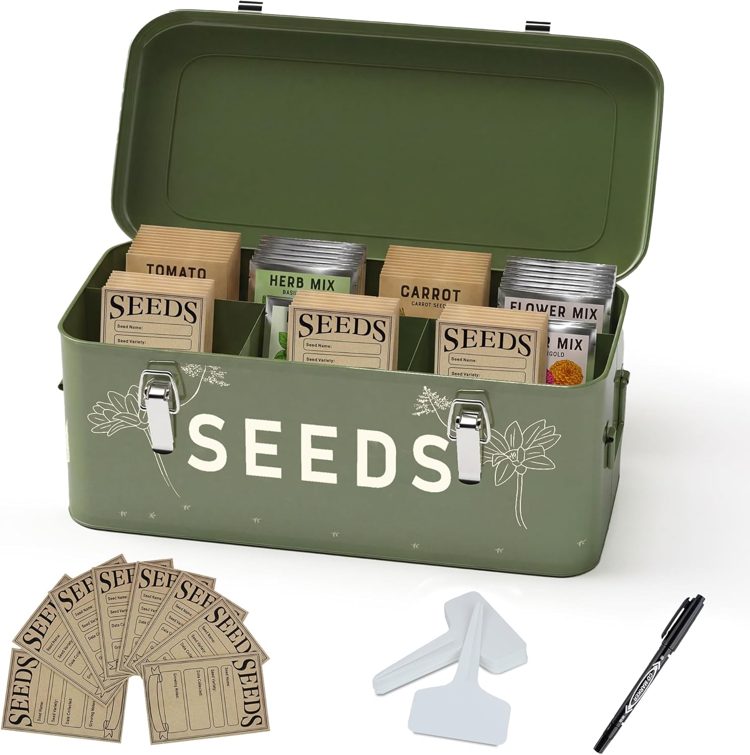 Orionstar Metal Seed Storage Organizer, 4 Compartments Saving Box with