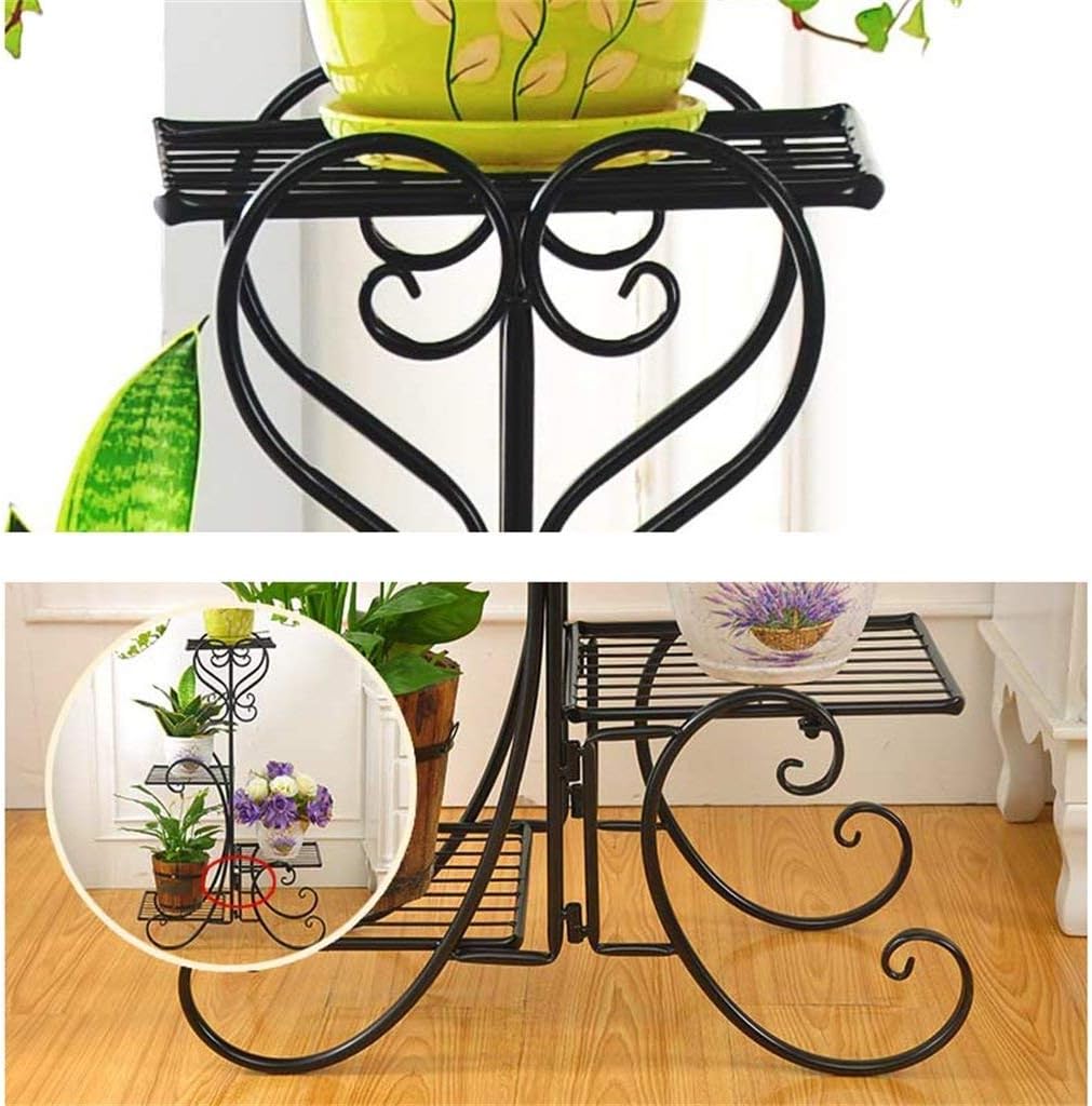 JF-Xuan Flower Stand Plant Stand 4 Tier Metal Plant Pot Stand Outdoor Elegant Raised Herb Floor Flower Display Rack Shelf with 4 Pots Holders Indoor Home Garden Patio Decor