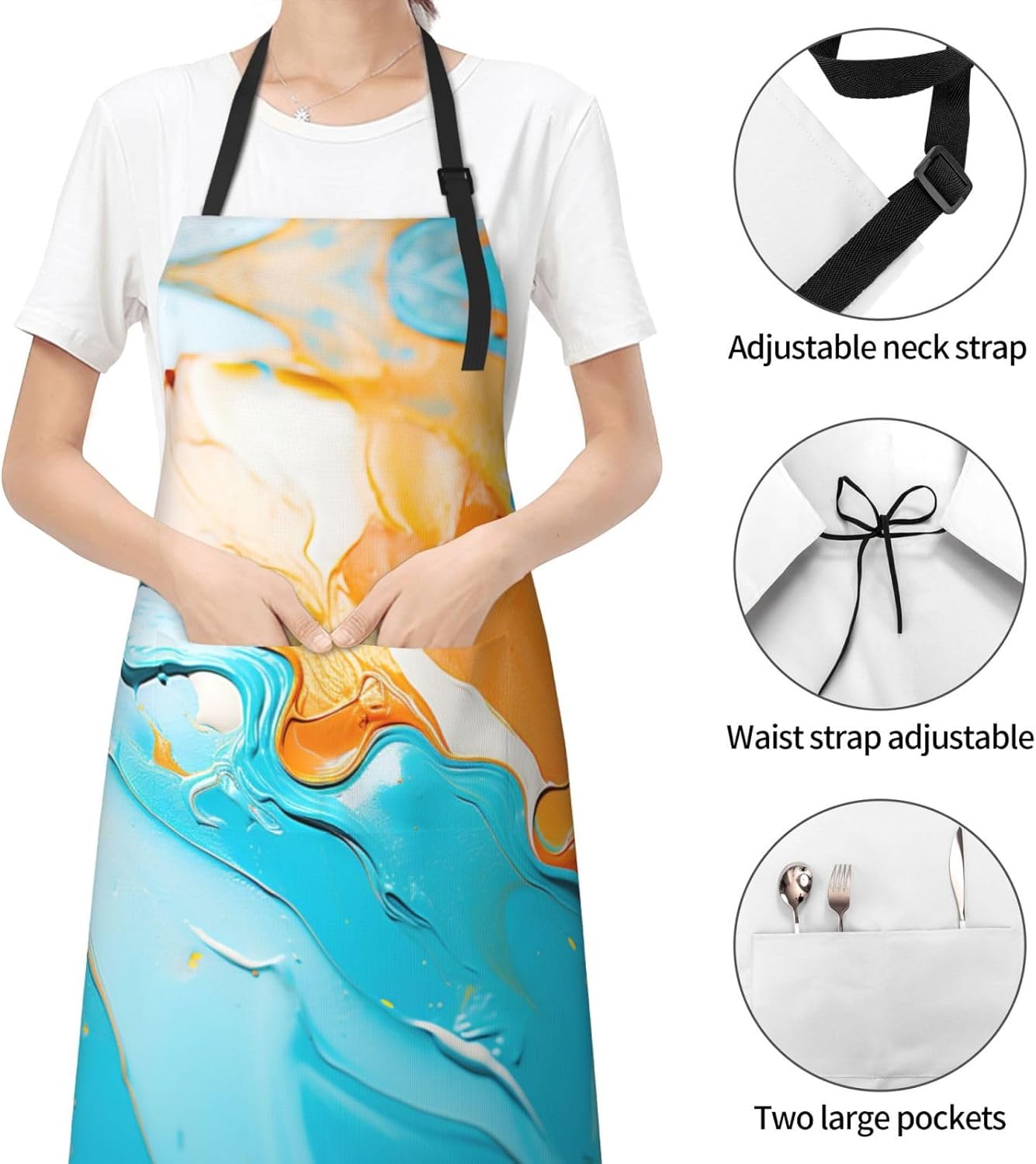 Pigment print Waterproof apron with pocket adjustable cooking apron fo