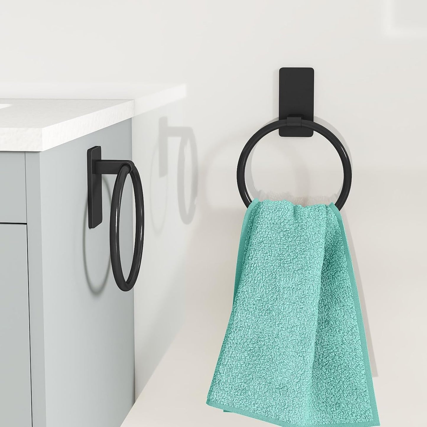Adhesive Towel Ring, Hand Towel Holder for Bathroom, Adhesive Round Towel Ring for Bath RV, Black