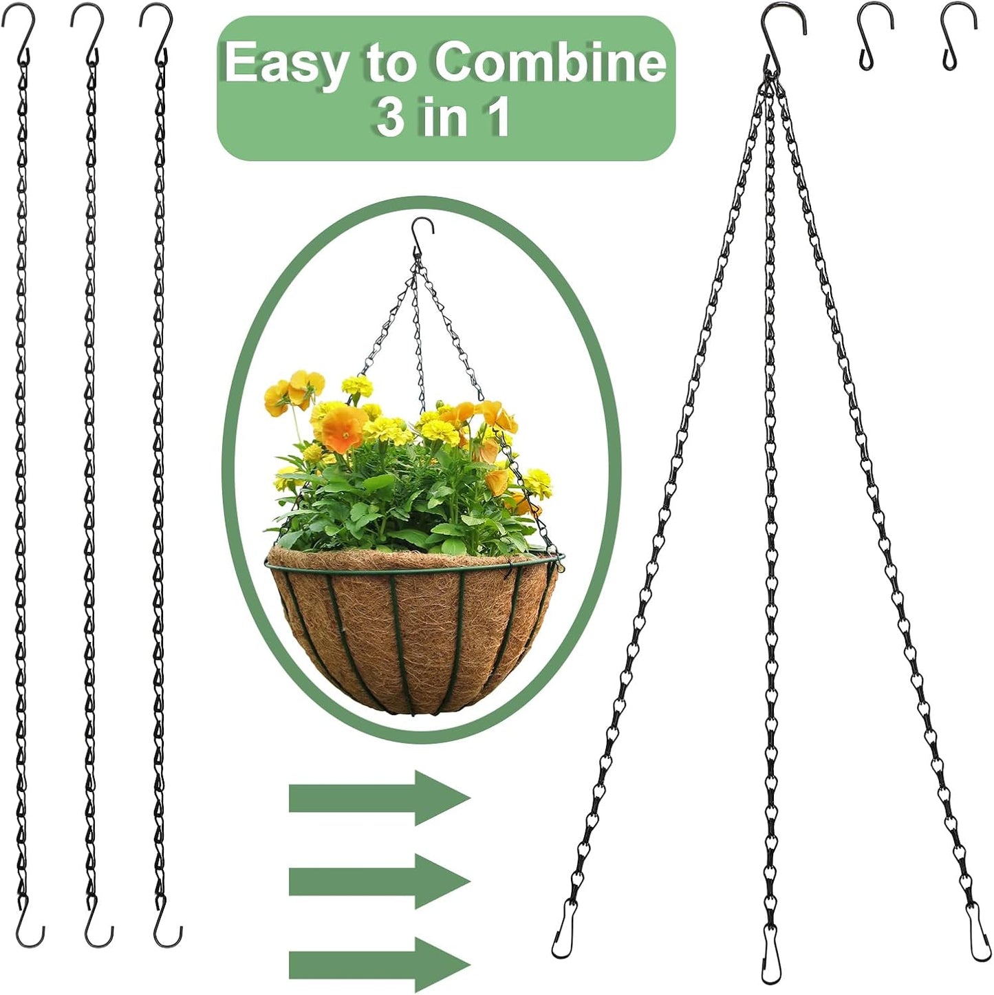 ZOOFOX 9 Pack 22 Inch Hanging Chains, 3 Leads Hanging Chain with Hooks for Plant Flower Pot Basket, Replacement Chain Hangers for Christmas Wreath, Lantern, Bird Feeder, Planter, Indoor