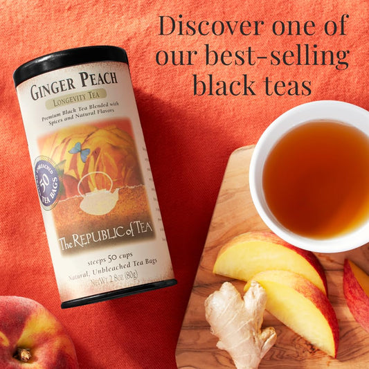 The Republic of Tea - Ginger Peach Black Tea, Caffeinated, 50 Count