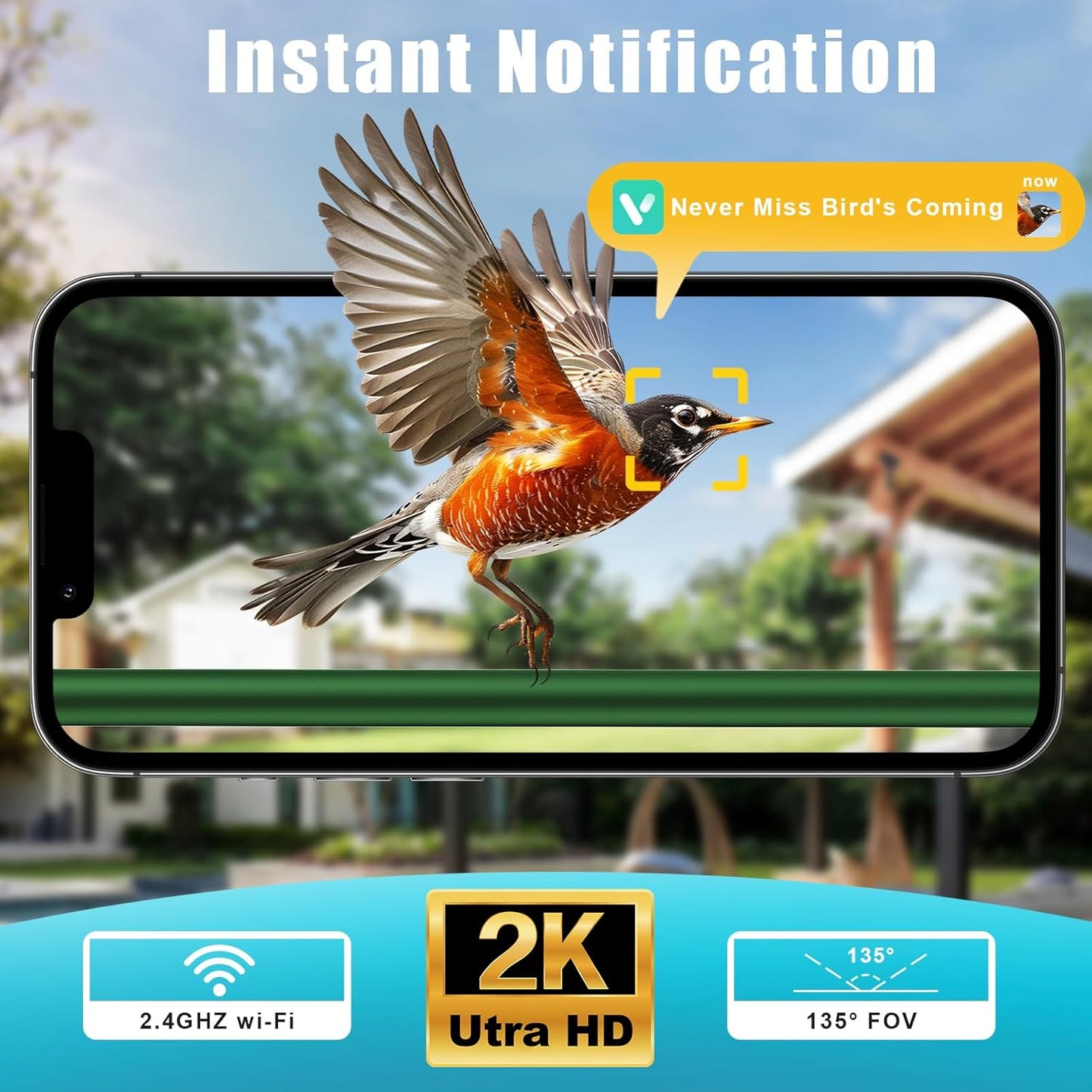 Window Bird Feeder with Camera, Smart Clear Birdfeeder for Outside, 2K HD Live View & AI Bird 10000+, Window Bird House Feeder with 6 Suction Cups