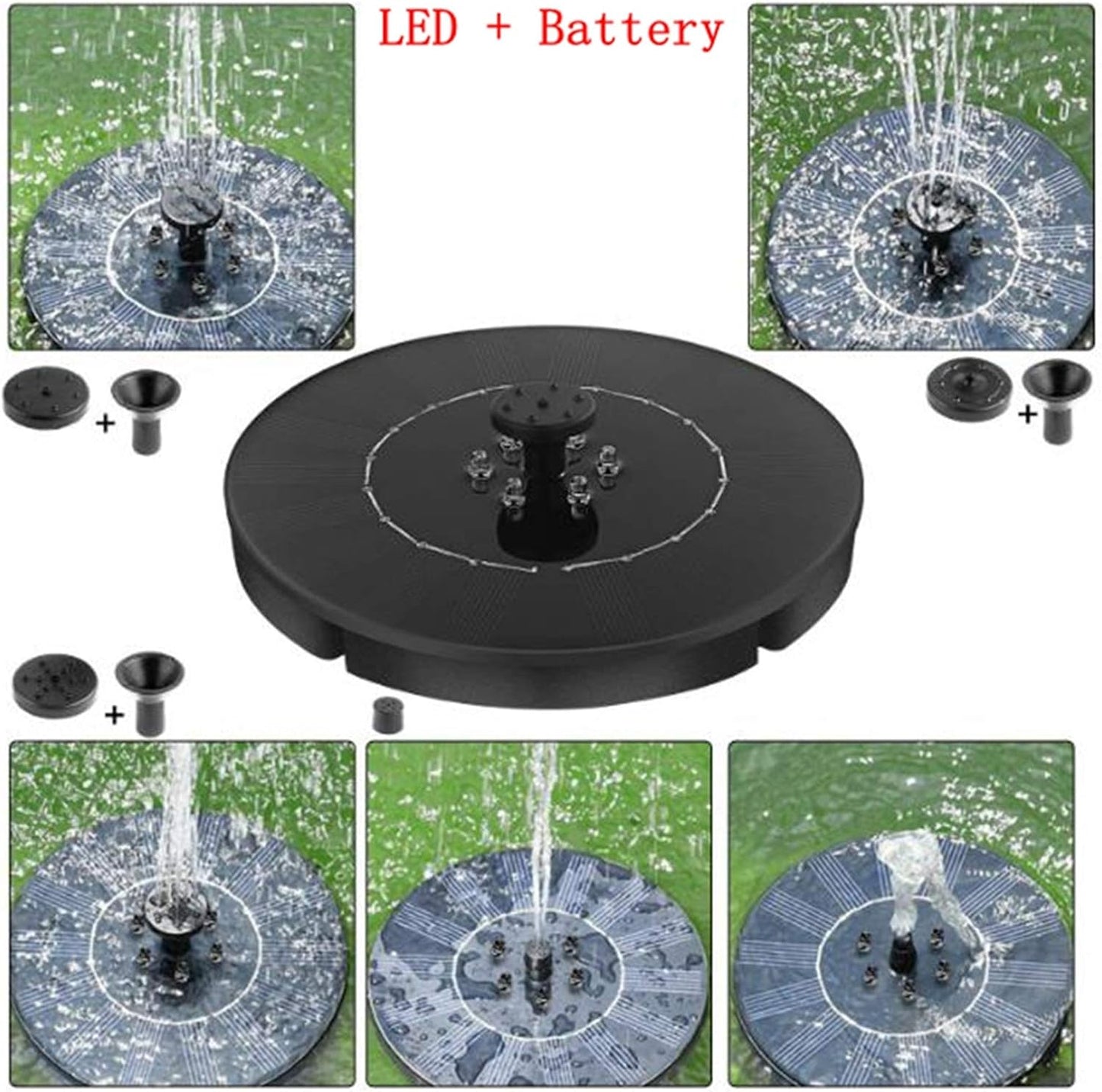 Solar Water Pump, Electricity Storage Fountain Pump Floating Fountain with LED Light for Bird Bath Fishtank Pond Water Panel Garden Pool