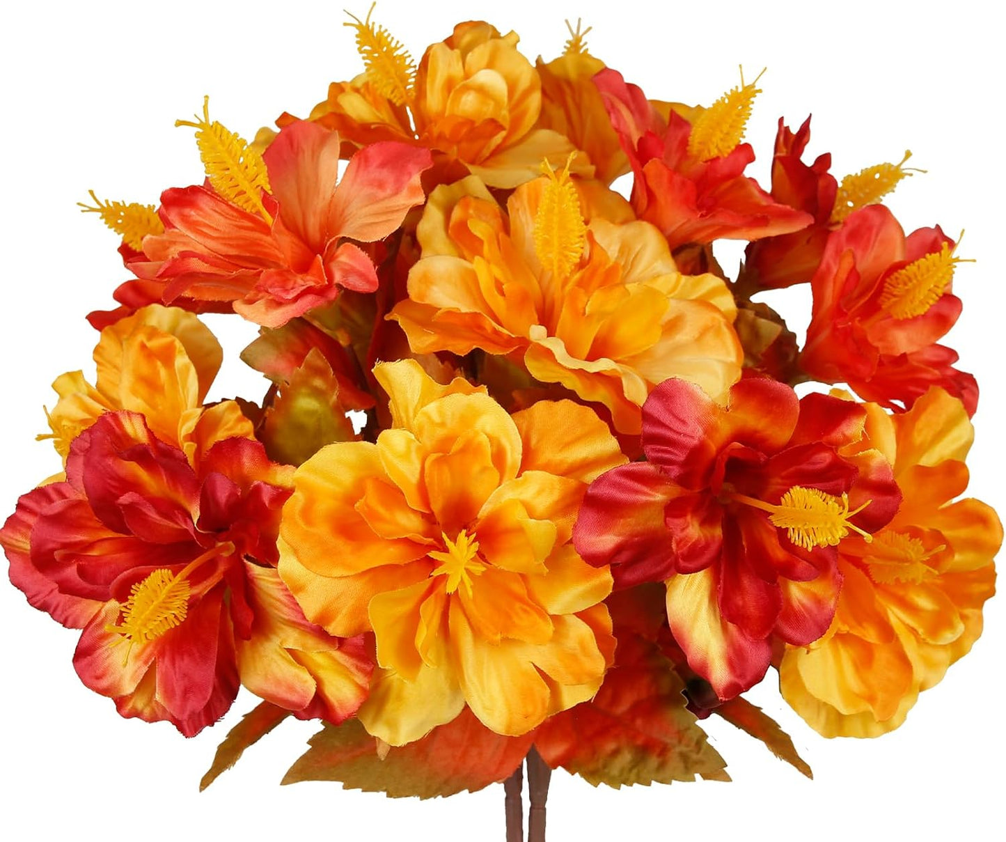 2 Pcs Fake Fall Flowers Artificial Plants for Outdoors Decoration Autumn Silk Hibiscus Flower Realistic Faux Fall Flowers for Outdoor Planters Outside Pot Balcony Yard Porch Cemetery Decor