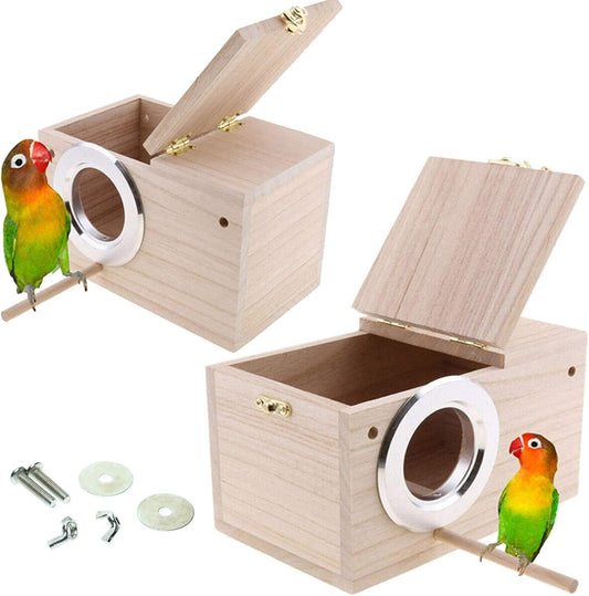 Hamiledyi 2PCS Parakeet Nesting Box Bird House Bird Nest Wood Breeding Box Parrot Mating Box for Parrot Lovebirds Cockatiel Conure Cockatoo Budgie Finch Canary（Style A）